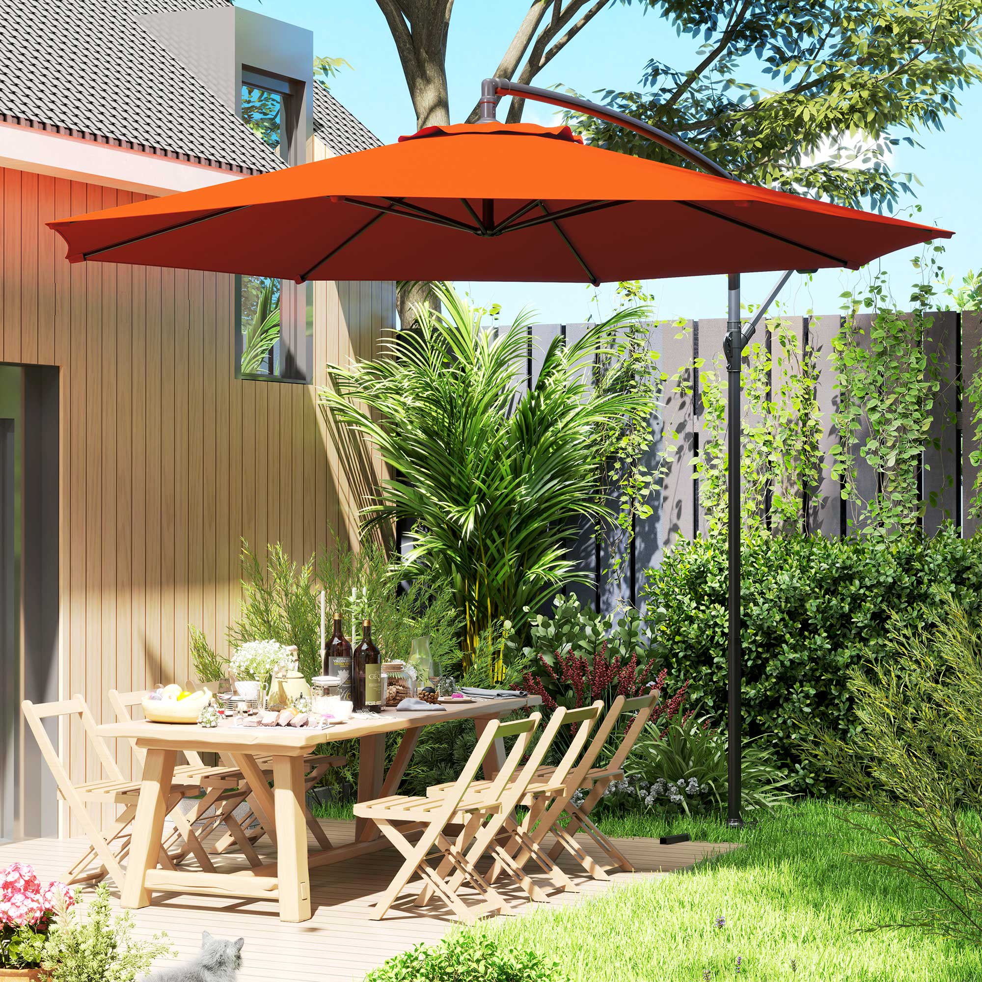 Outsunny 2.45m Overhanging Cantilever Parasol, with Cross Base - Orange - North Peak Garden Furniture