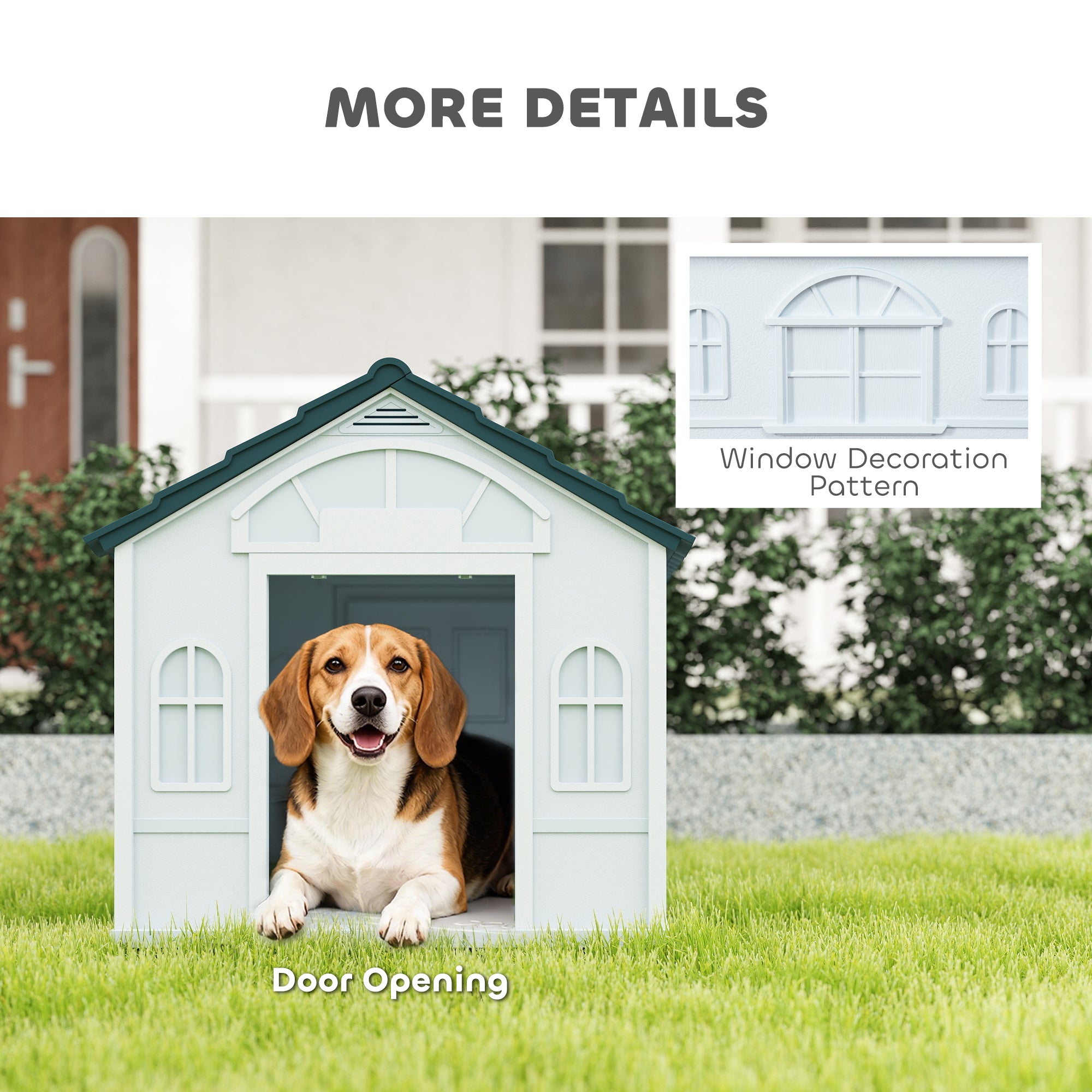 PawHut Plastic Weather-Resistant Dog House, for Indoors and Outdoors, Medium Dogs - White and Blue