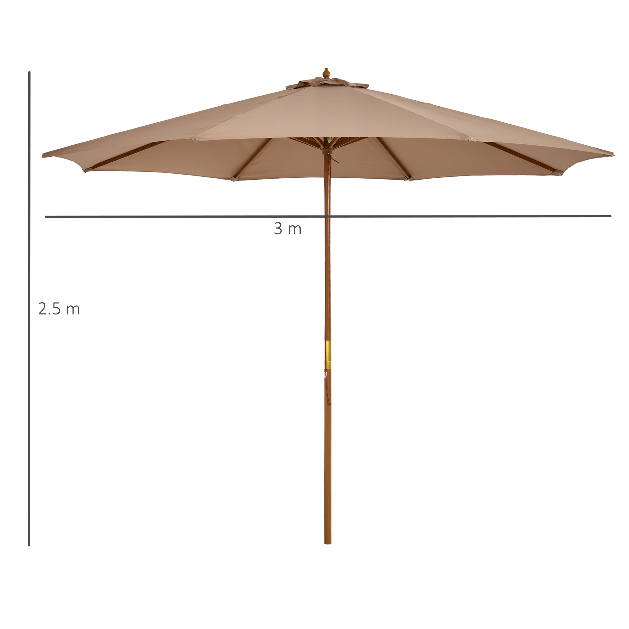 Outsunny 3(m) Garden Umbrella Wooden Parasol 8 Ribs Bamboo Sun Shade Patio Outdoor Umbrella Canopy Khaki - North Peak Garden Furniture
