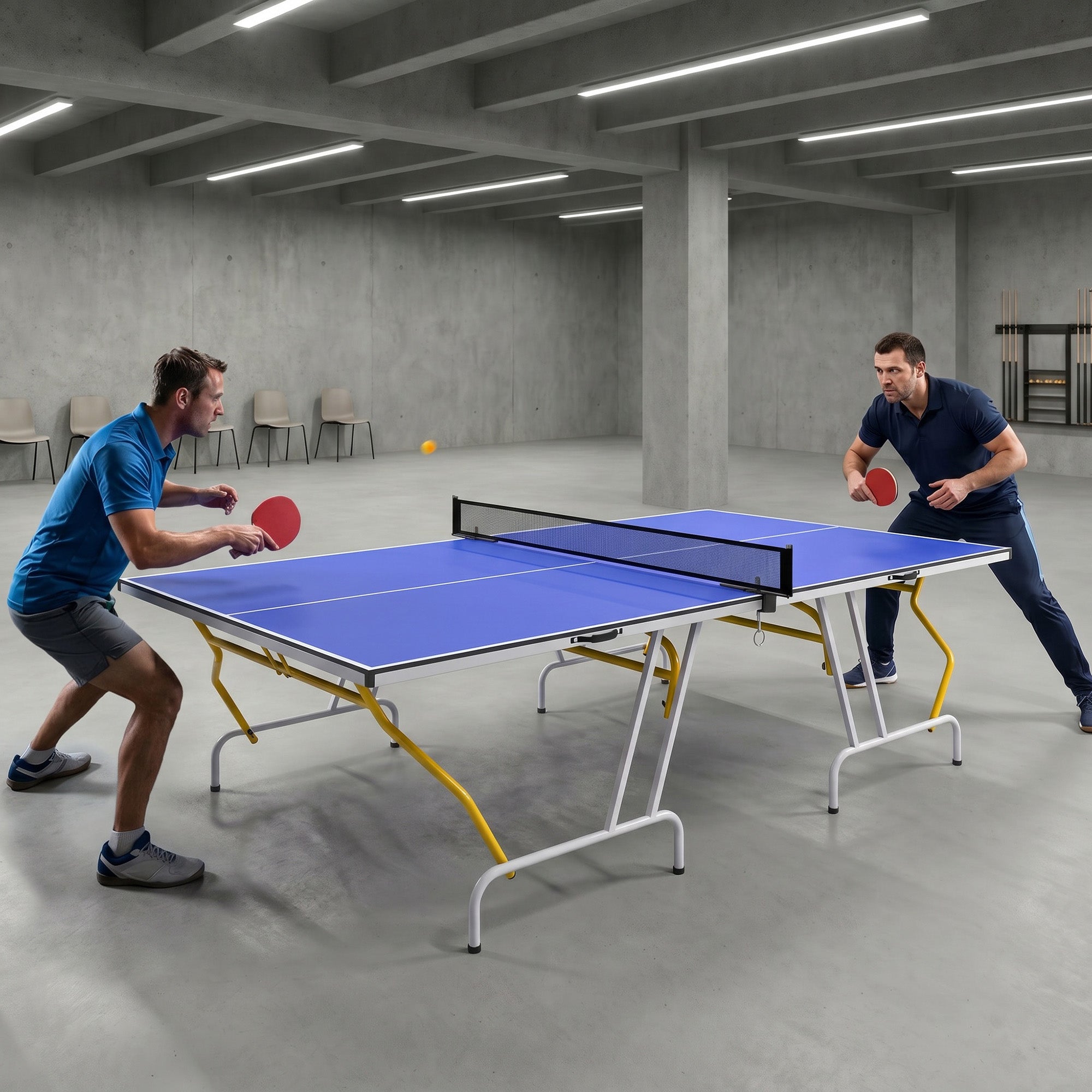 SPORTNOW 9FT Foldable Table Tennis Table, with Cover, Net, Paddles, Balls - Blue