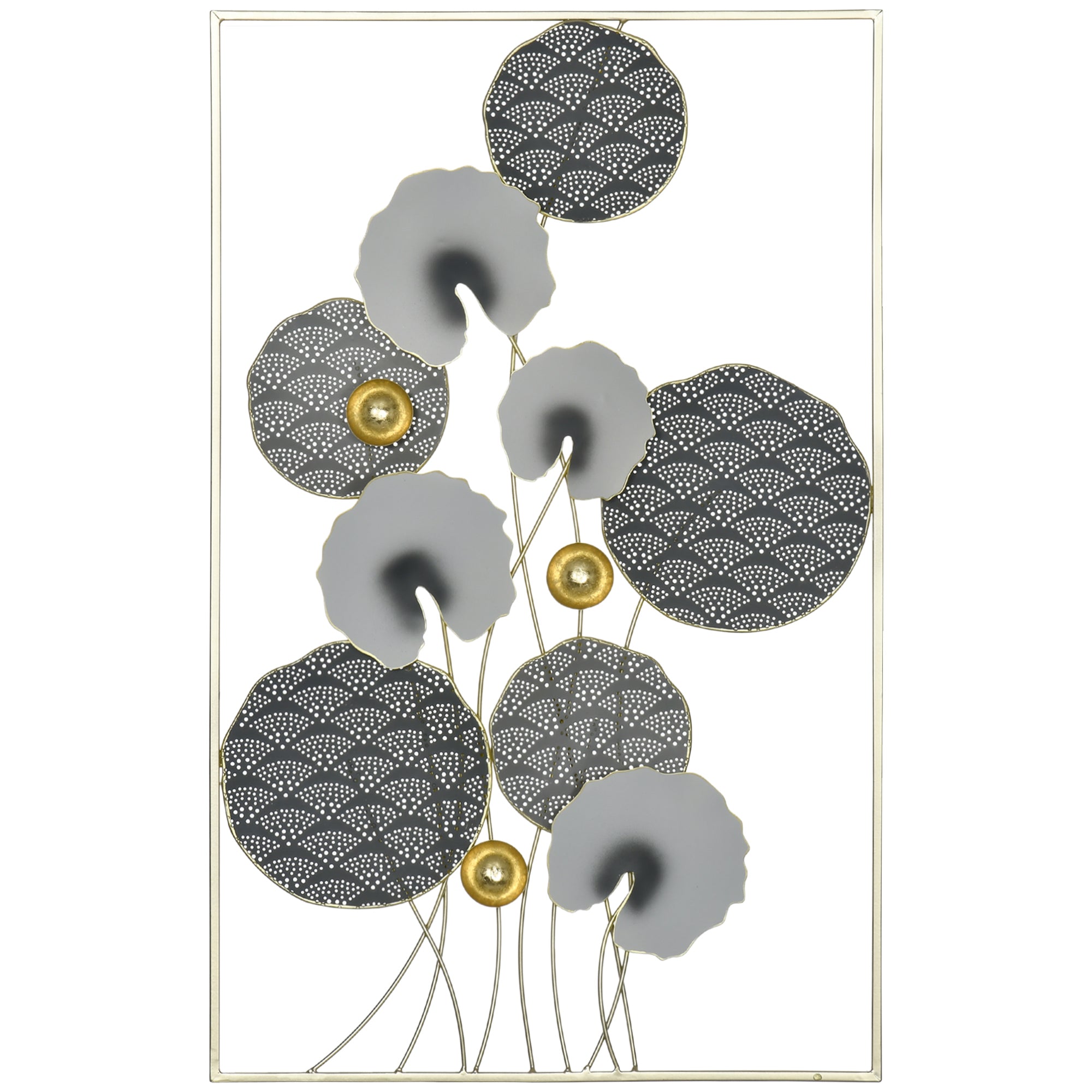 HOMCOM 3D Metal Wall Art Modern Lotus Leaves Hanging Wall Sculpture Home Decor for Living Room Bedroom Dining Room, Grey Gold |