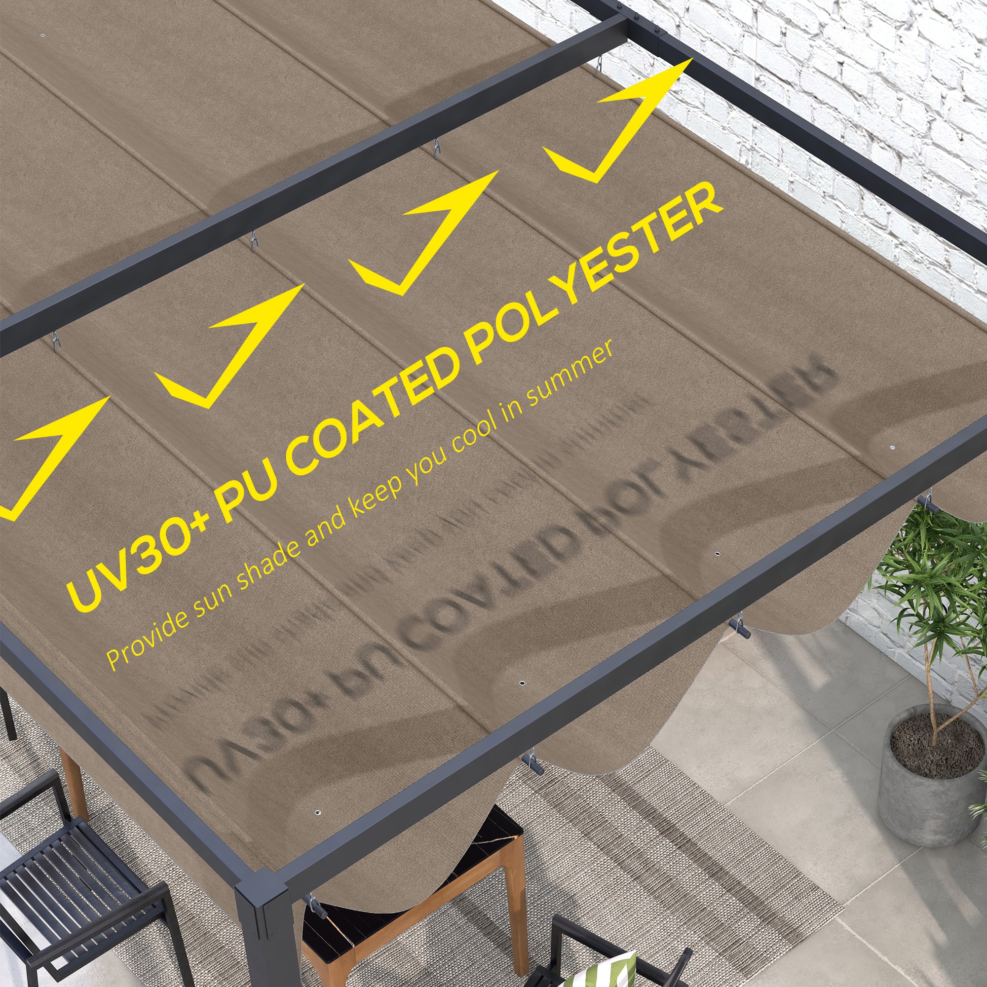 Outsunny Pergola Roof, Retractable Sun Shade Cover for 2.85 x 2m Pergola, UV30+ Protected, Coffee - North Peak Garden Furniture