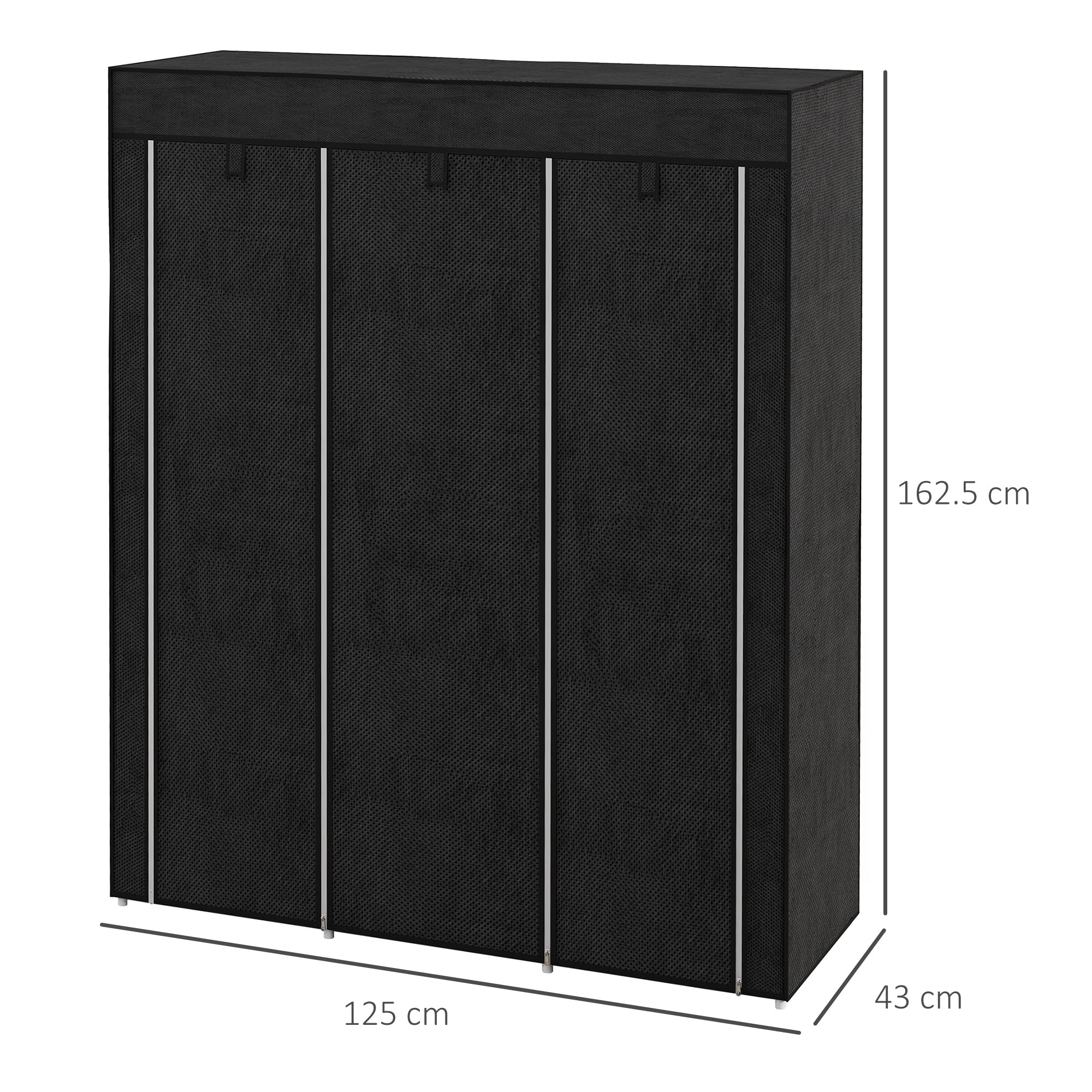 HOMCOM Fabric Wardrobe, Portable Wardrobe, Clothes Storage Unit with 8 Shelves, 2 Hanging Rods, 125 x 43 x 162.5 cm, Black - North Peak Garden Furniture
