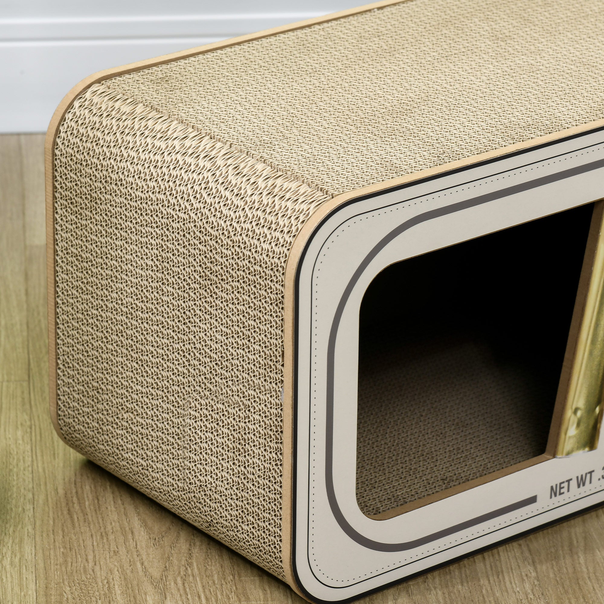 PawHut 2 in 1 Cat Scratching Board, Cardboard Cat House with Catnip, Canned Tuna Design - North Peak Garden Furniture