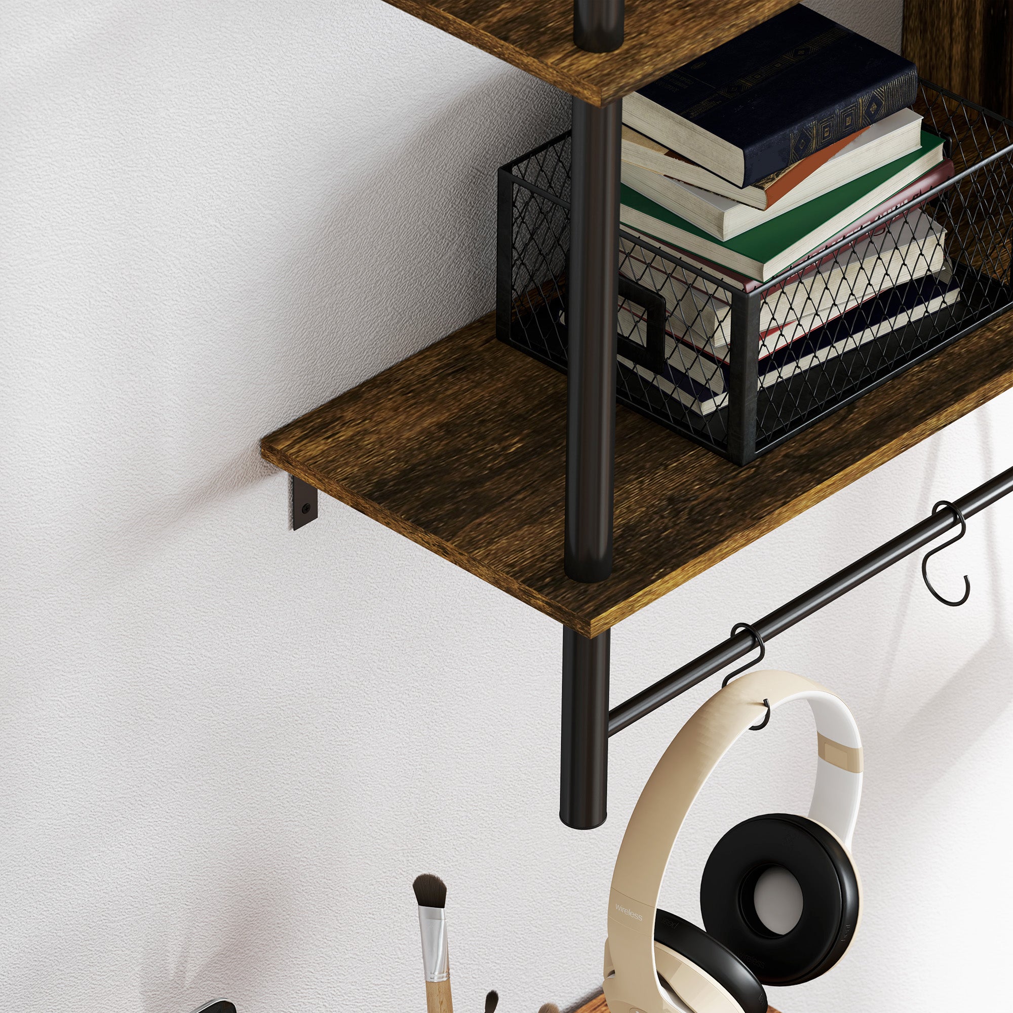 HOMCOM Three-Tier Floating Shelf - Brown/Black - North Peak Garden Furniture