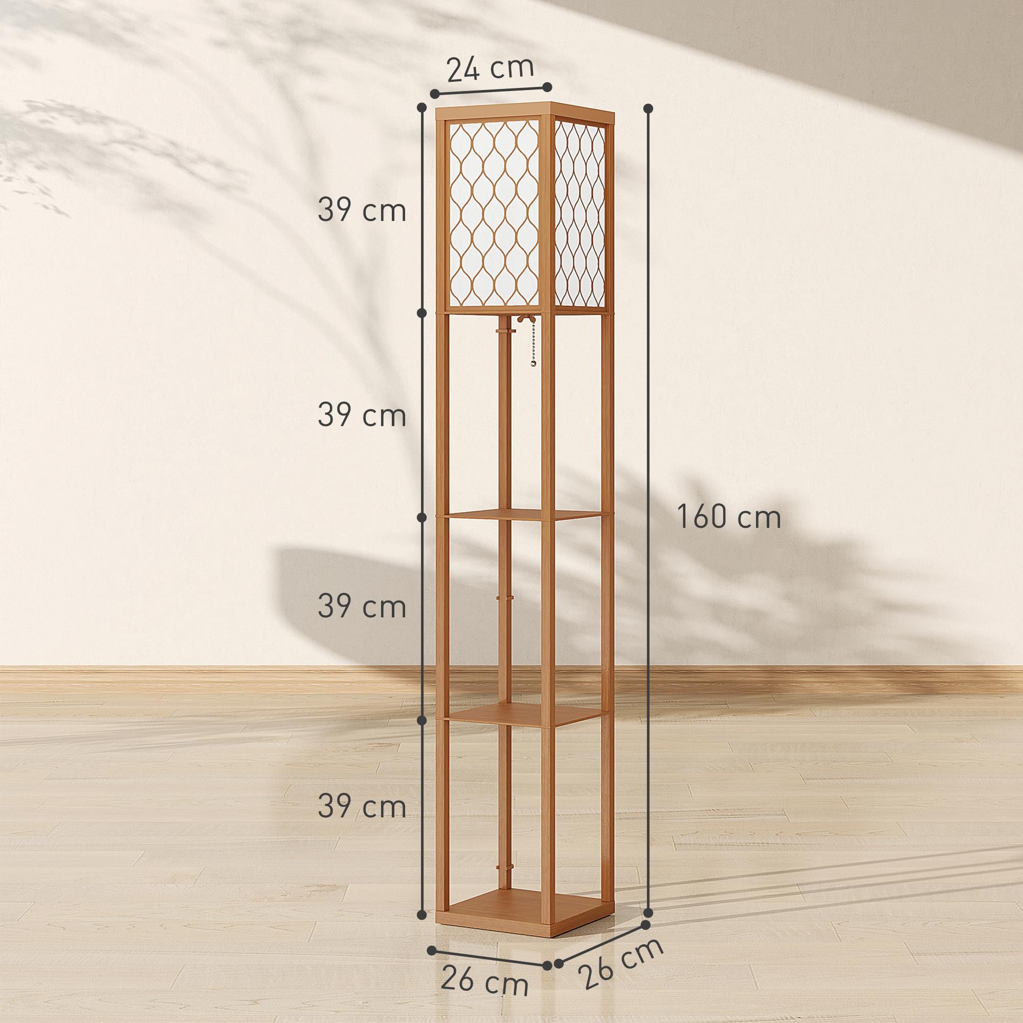 HOMCOM Three-Shelf Standing Lamp - Natural - North Peak Garden Furniture
