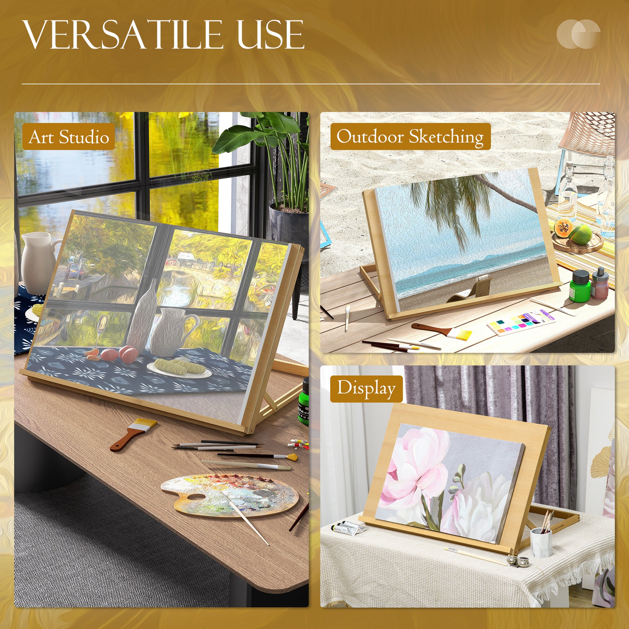 Vinsetto Desktop Table A2 Easel Craft Workstation, Adjustable Beechwood Table Top Easel, Portable Folding Artist Drawing & Sketching Board for Adults, Beginners, Artists Painting - North Peak Garden Furniture