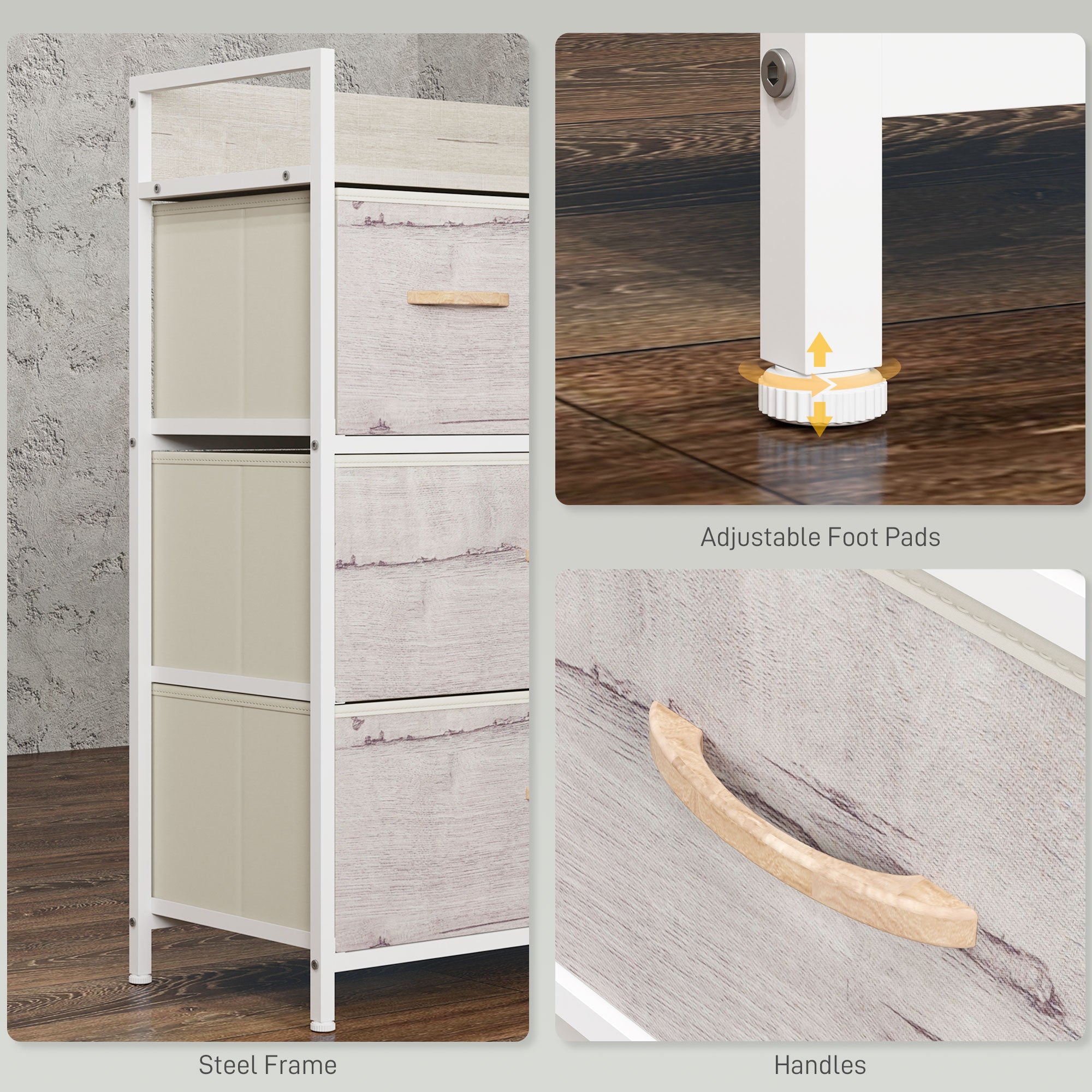 HOMCOM Rustic Chest of Four Fabric Drawers - Black - North Peak Garden Furniture