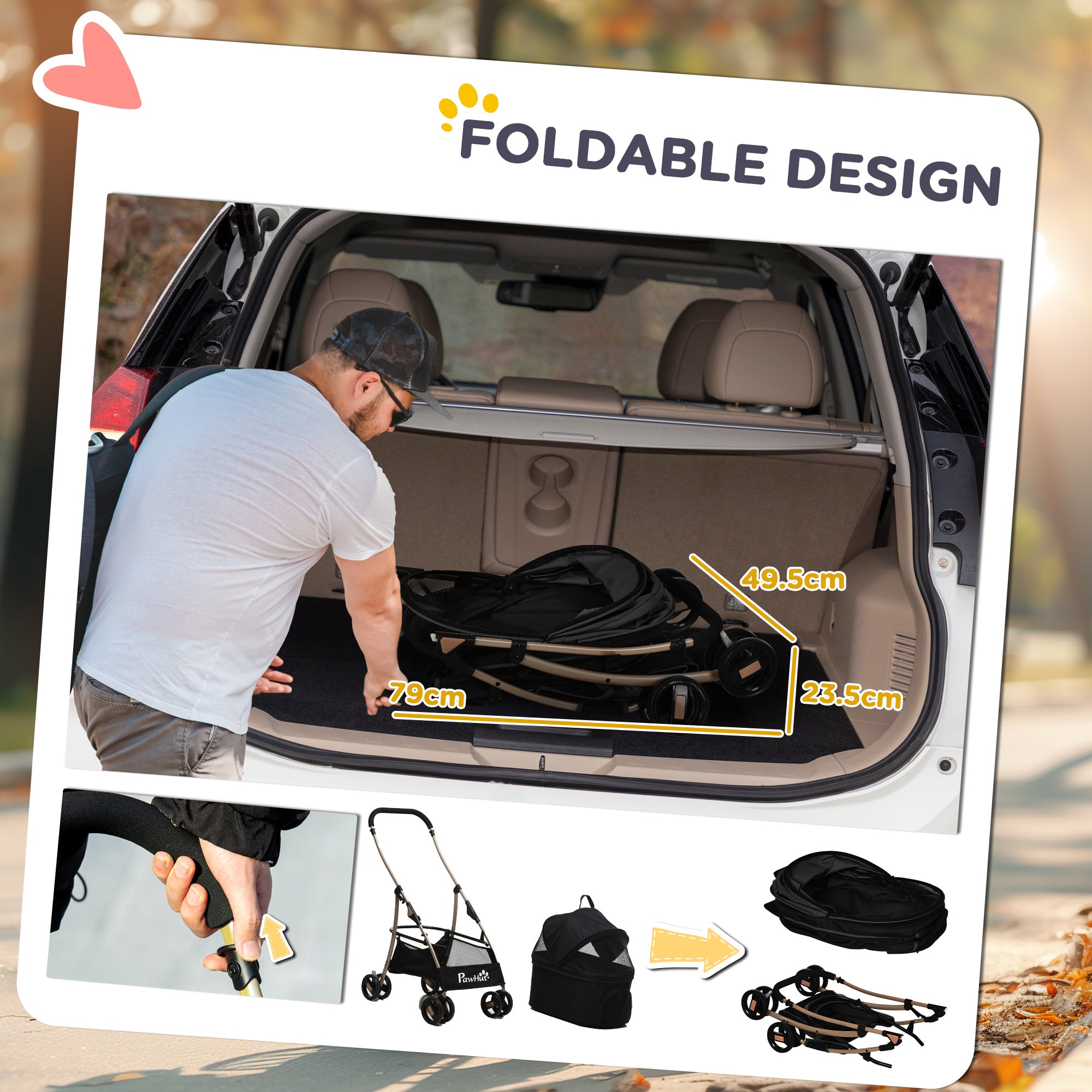 PawHut 3 In 1 Detachable Pet Stroller, for Extra Small and Small Dogs - Black - North Peak Garden Furniture
