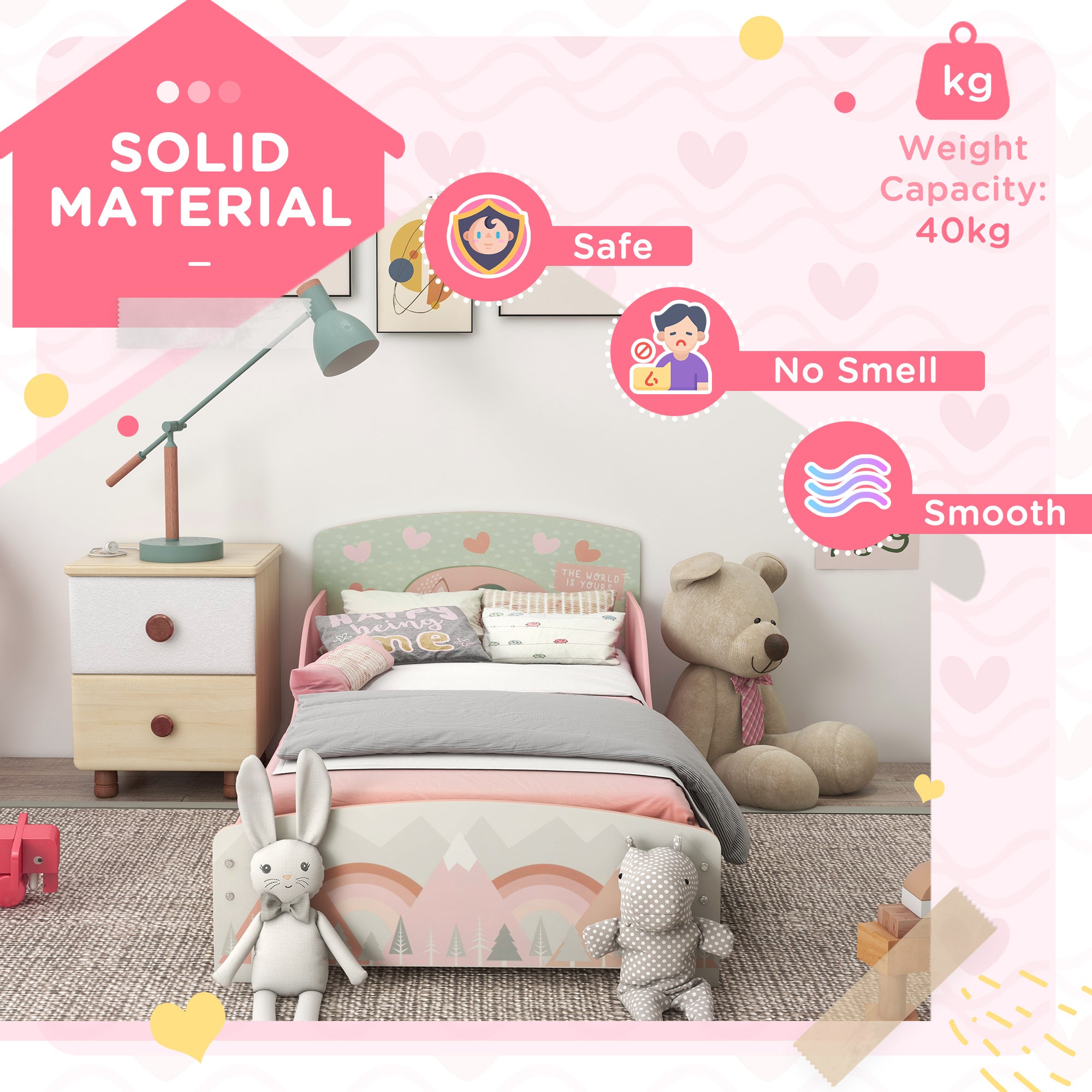 ZONEKIZ Toddler Bed Frame, Kids Bedroom Furniture for Ages 3-6 Years, Pink - North Peak Garden Furniture
