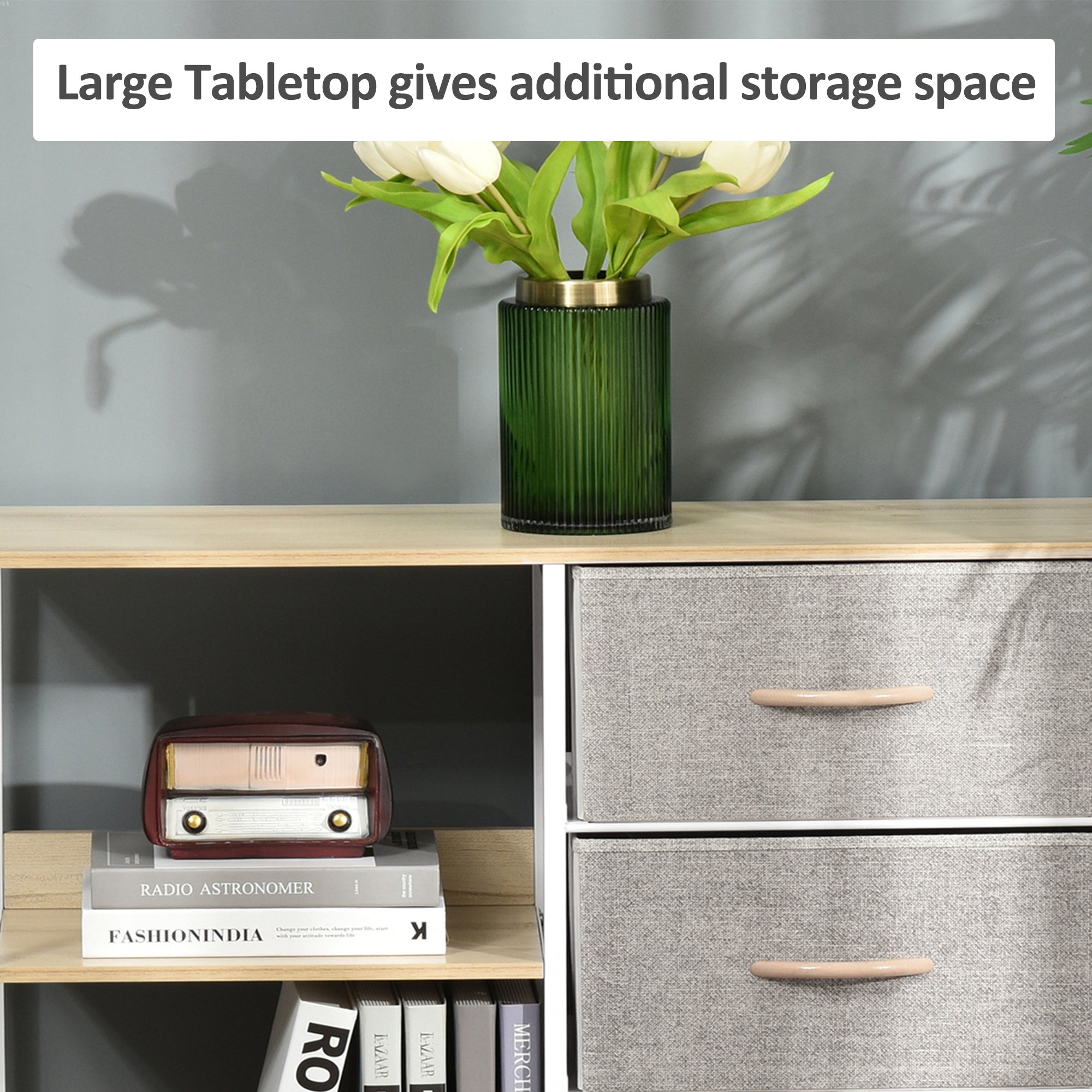 HOMCOM Chest of Drawers Storage Dresser Cabinet Organizer with 3 Fabric Drawers and 2 Display Shelves for Living Room, Bedroom, Hallway, Beige - North Peak Garden Furniture
