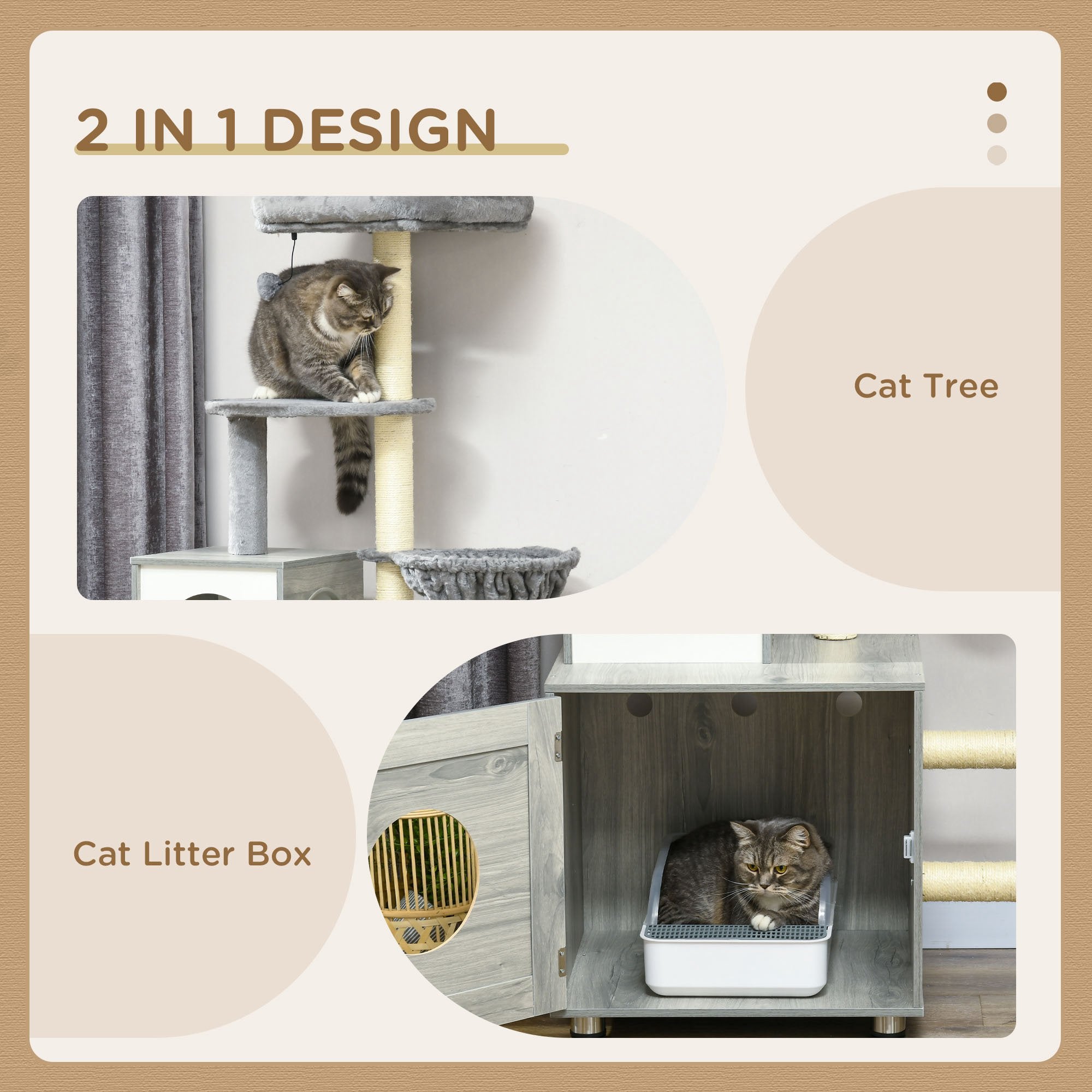 PawHut Enclosed Cat Litter Box with Cat House, Cat Bed, Scratching Posts, Platforms for Indoor Cats Use, Grey