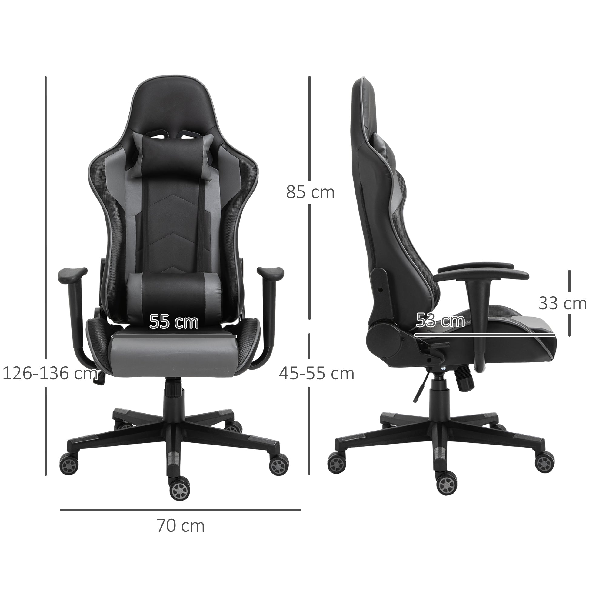 Vinsetto Gaming Chair, Computer Desk Chair, Racing Chair with Adjustable Height, Head Pillow and Lumbar Support for Adults, Black - North Peak Garden Furniture