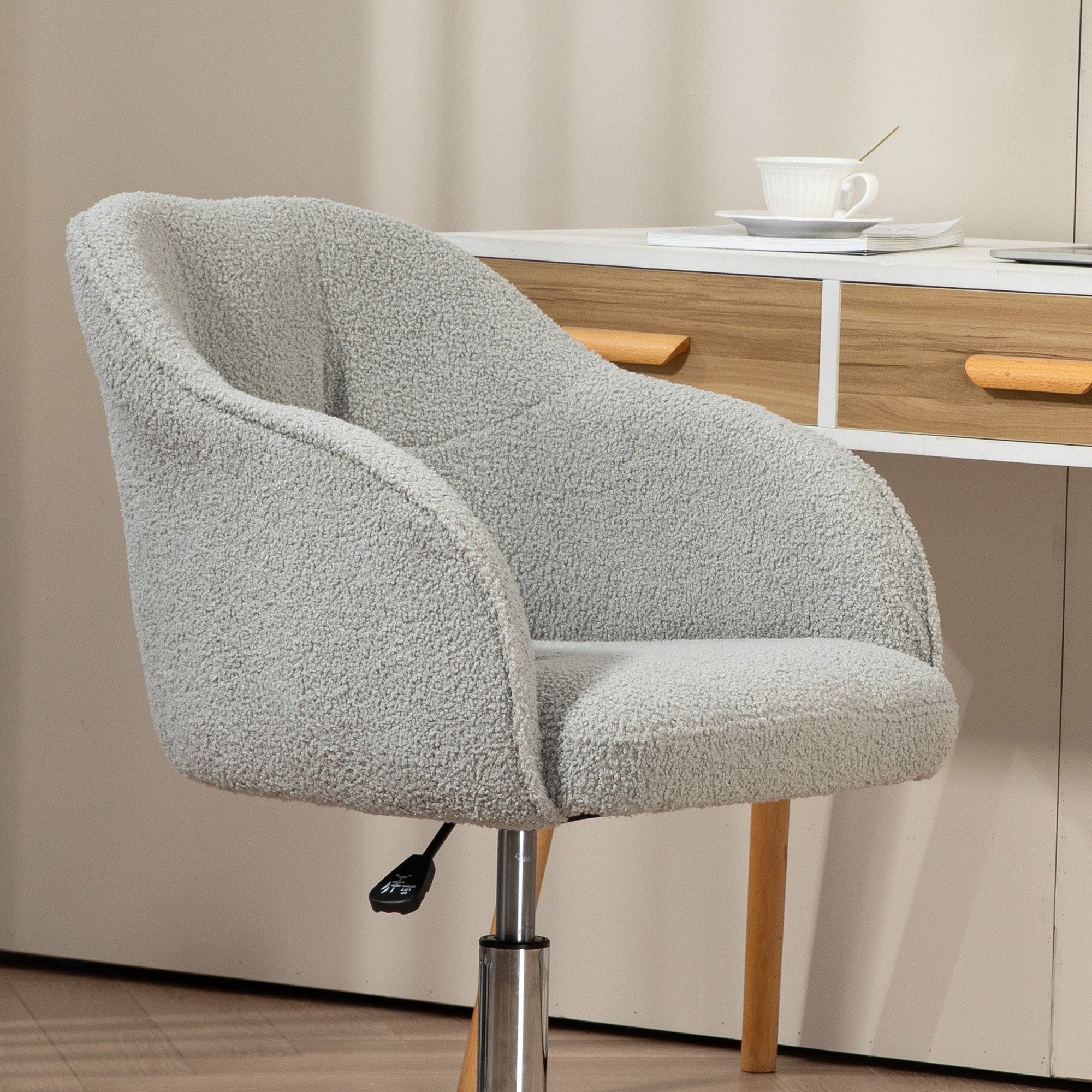 HOMCOM Teddy Fleece Swivel Office Chair - Grey - North Peak Garden Furniture