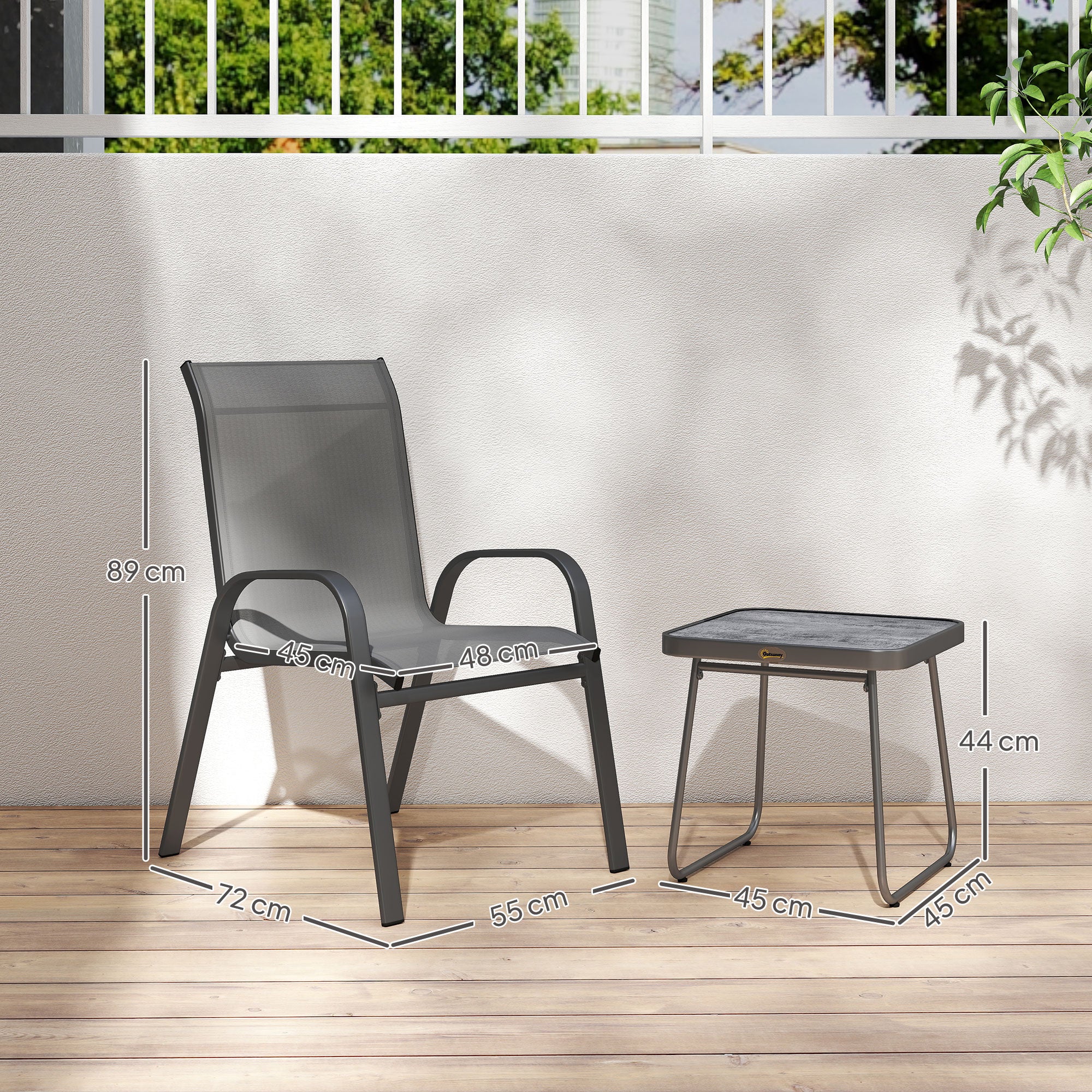 Outsunny Three-Piece Metal Frame Garden Seating Set - Grey - North Peak Garden Furniture