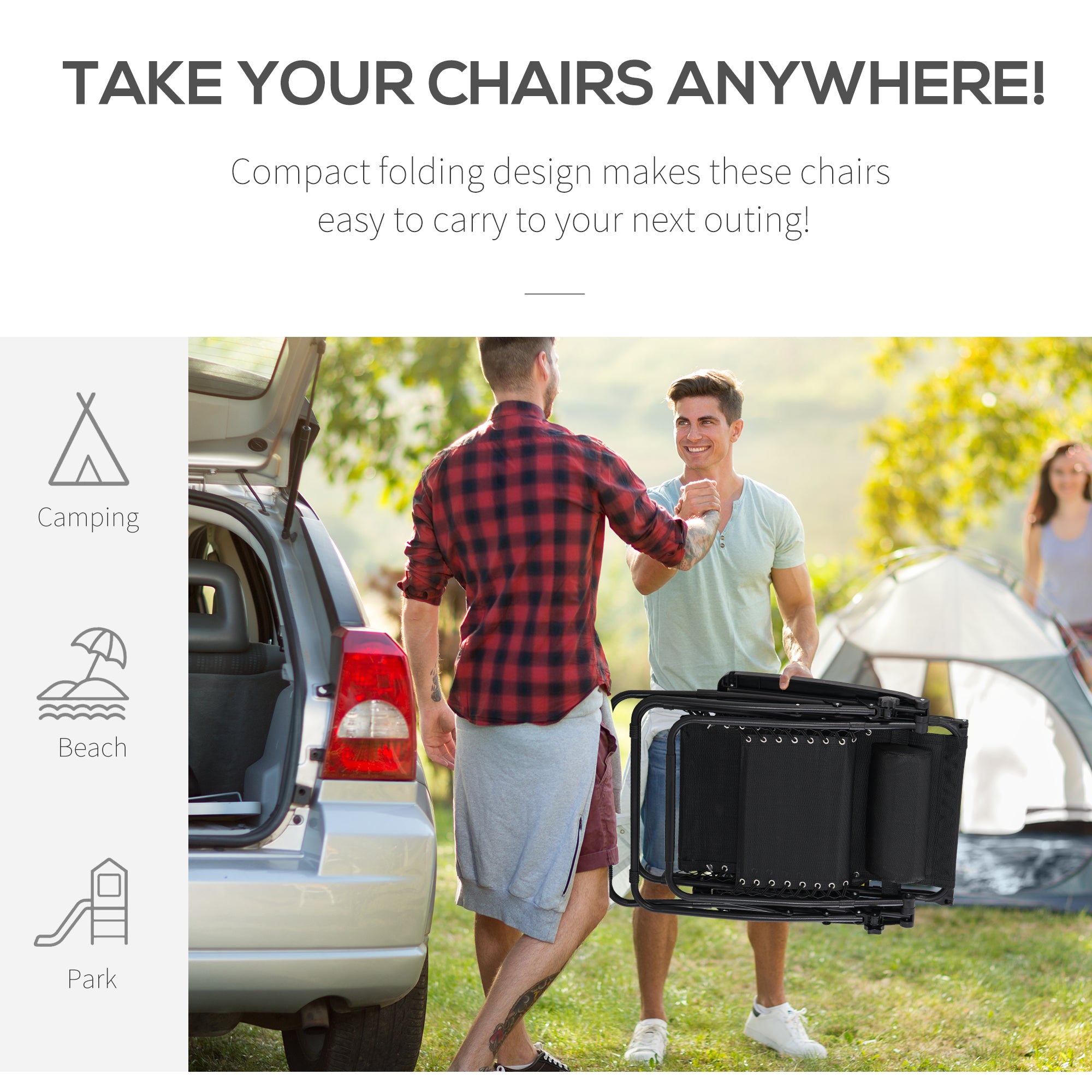 Outsunny 2 Piece Foldable Reclining Garden Chair with Headrest, Zero Gravity Deck Sun Lounger Seat Chair with Footrest, Armrest, Cup Holder & Canopy Shade, Black - North Peak Garden Furniture