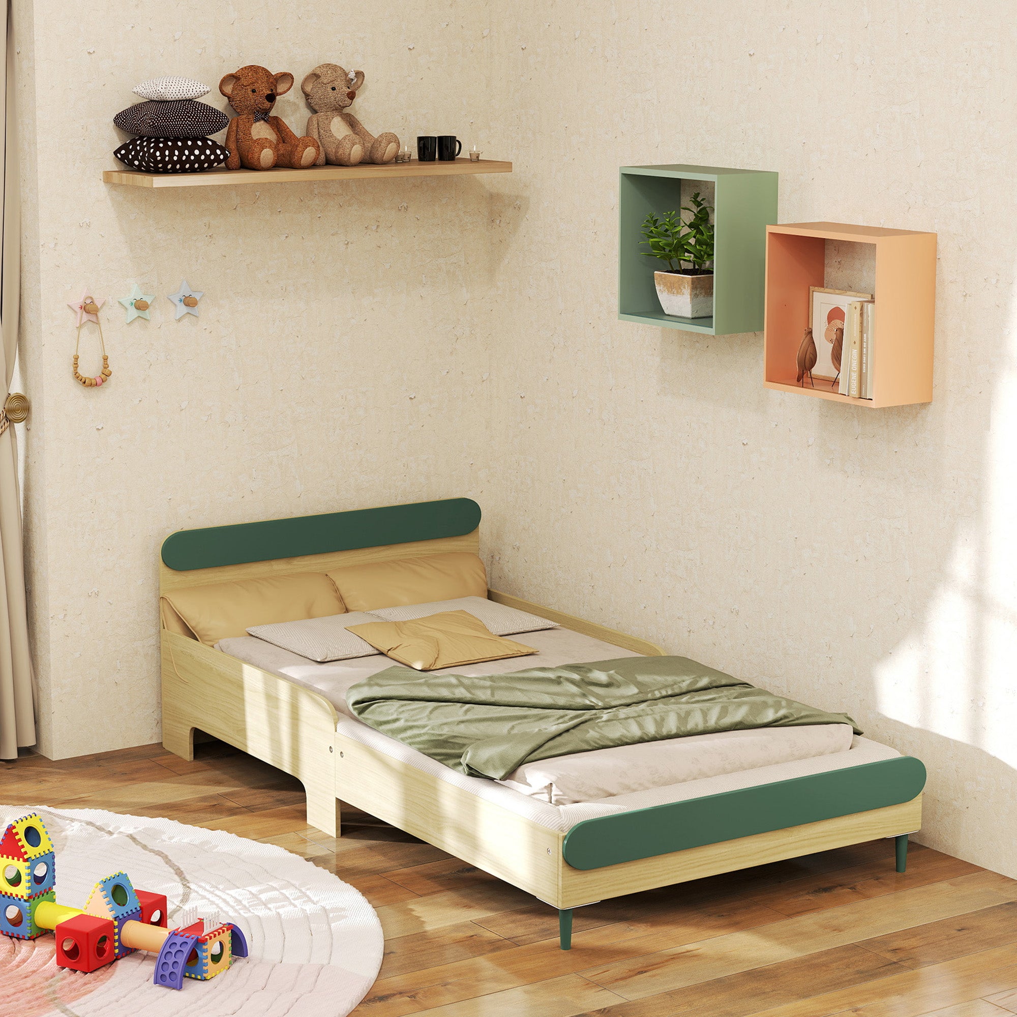 AIYAPLAY Toddler Bed with Safety Rail for Ages 3-10 Years, 195 x 103 x 60.5cm, Green