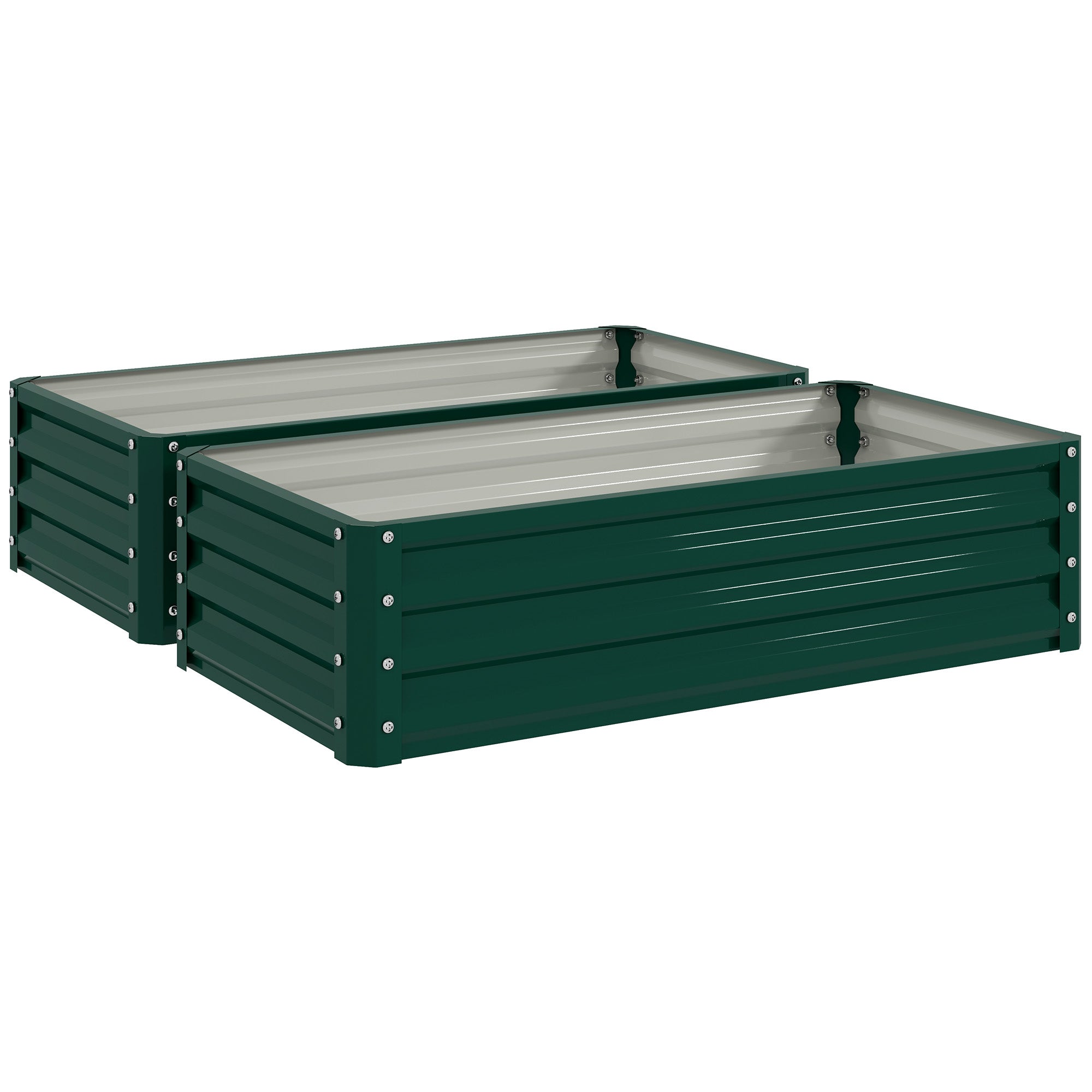 Outsunny Set of 2 Raised Beds for Garden, Galvanised Outdoor Planters for Herbs Vegetables, Use for Patio Balcony, Green