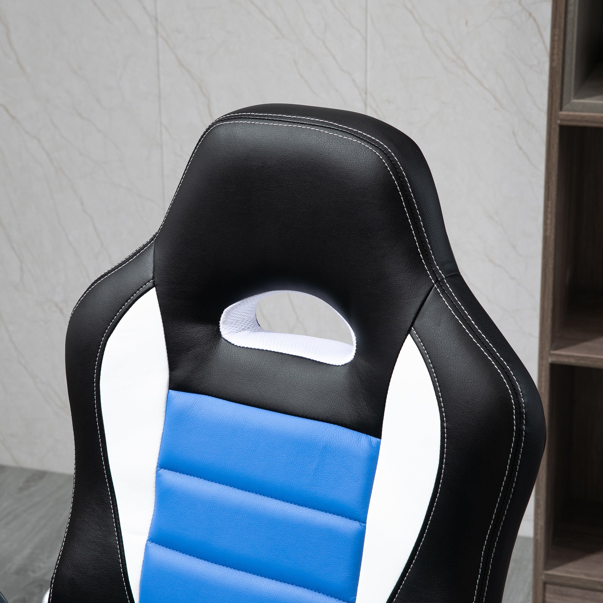 HOMCOM Computer Gaming Chair, Office Desk Swivel Chair, PU Leather Racing Chair with 90° Flip-up Armrest, Adjustable Height and Rolling Wheels, Blue - North Peak Garden Furniture