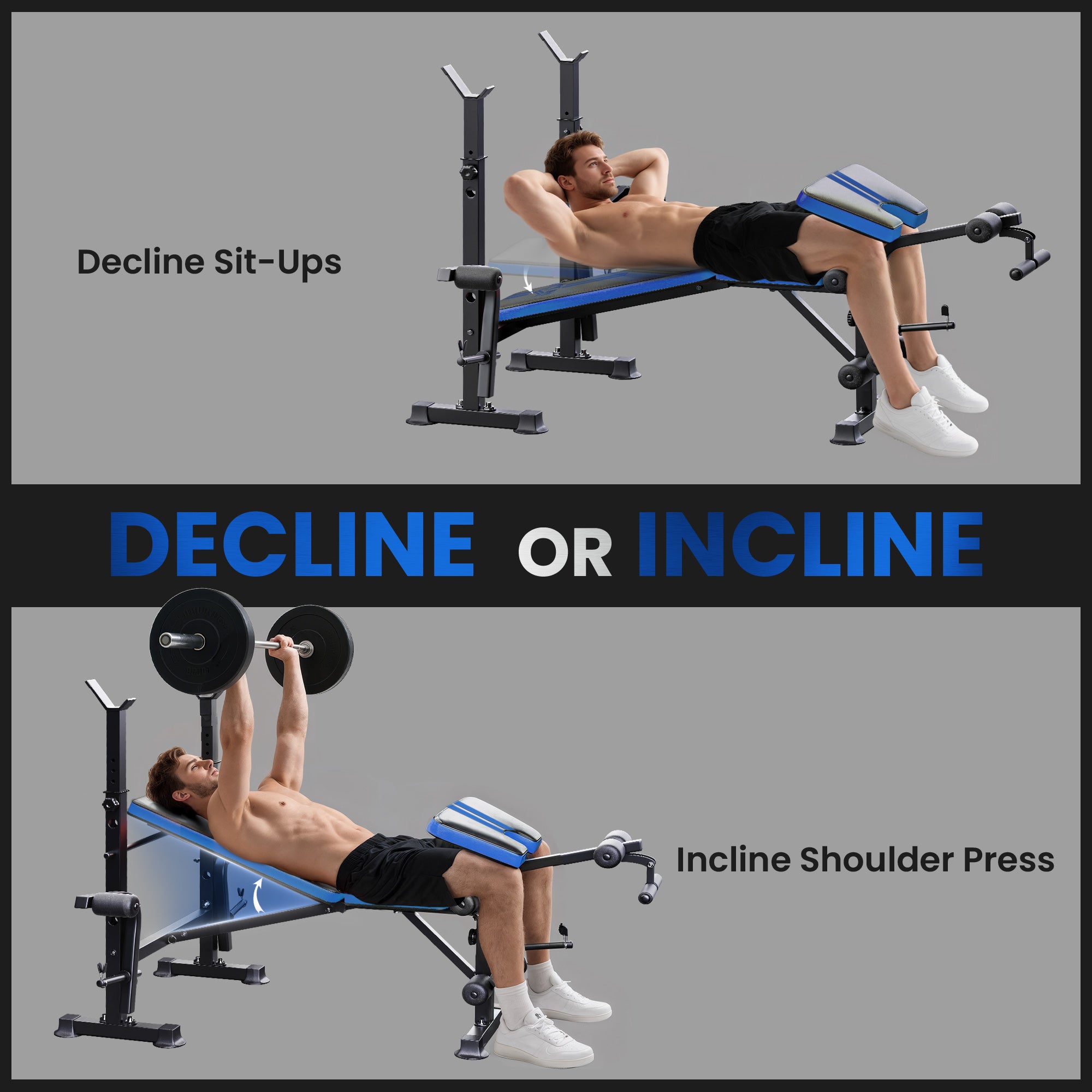 HOMCOM Adjustable Weight Bench with Leg Developer Barbell Rack for Weight Lifting and Strength Training Multifunctional Workout Station for Home Gym Fitness, Blue