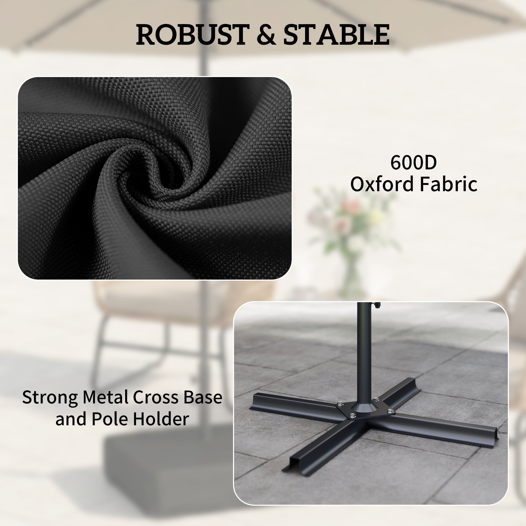 Outsunny Garden Parasol Base 80 kg Sand Filled Heavy Duty Stand for Cantilever Umbrellas and 48 mm Poles Black