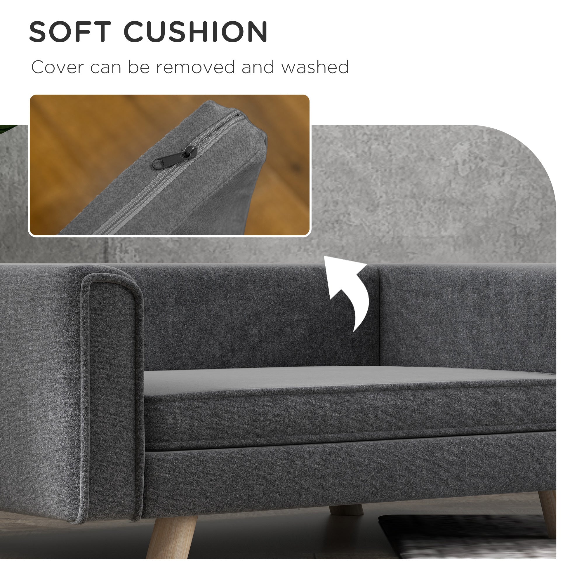 PawHut Elevated Dog Sofa Bed, with Cushion, for Medium and Small Dogs, Grey - North Peak Garden Furniture
