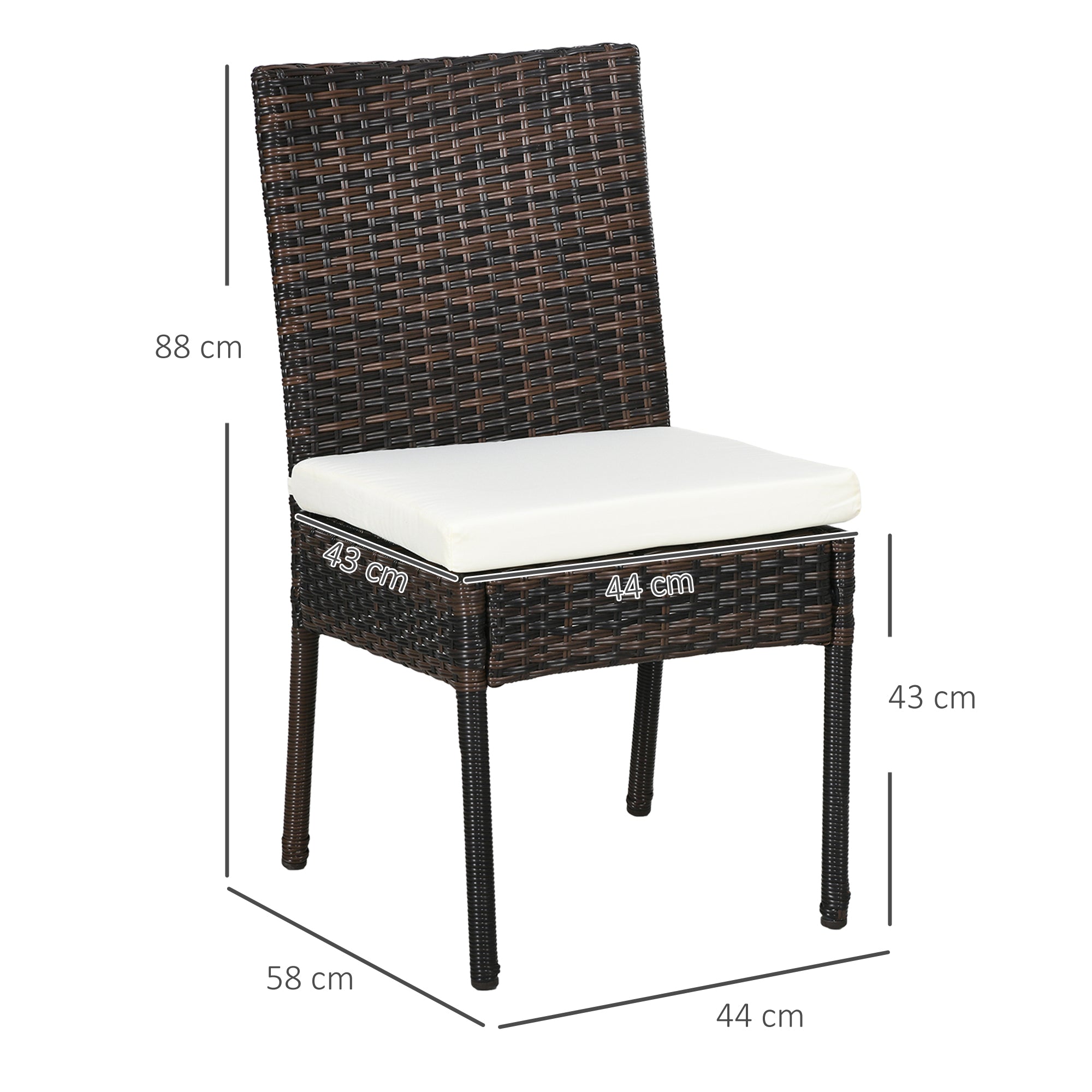 Outsunny Set of Two Armless Rattan Garden Chairs - Brown - North Peak Garden Furniture