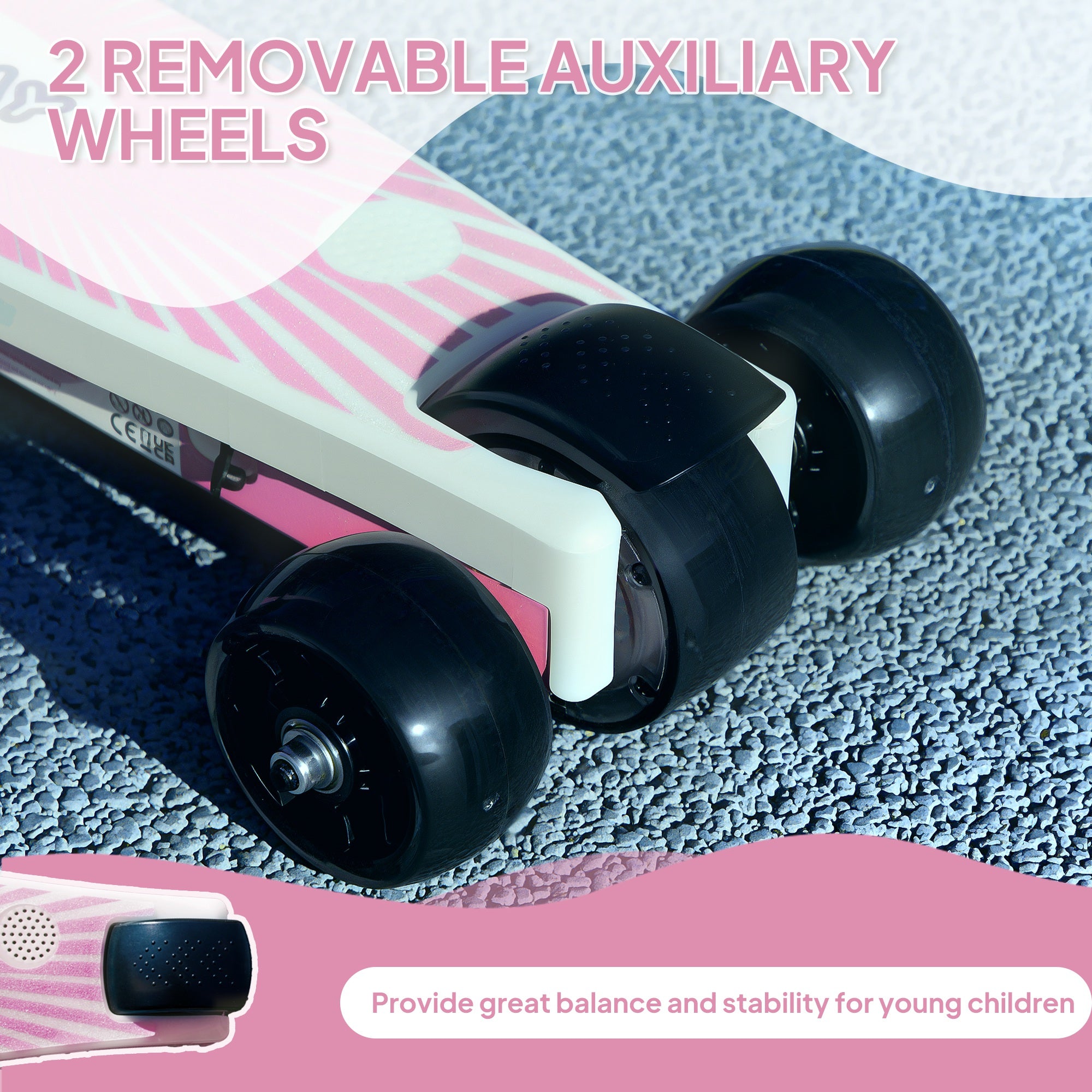 AIYAPLAY Electric Scooter for Kids Ages 4-7, with Auxiliary Rear Wheels, Flashing LED Light and Electric Brake, Kids Electric Scooter for Boys Girls, 6 KM/H & 8 KM, Pink - North Peak Garden Furniture