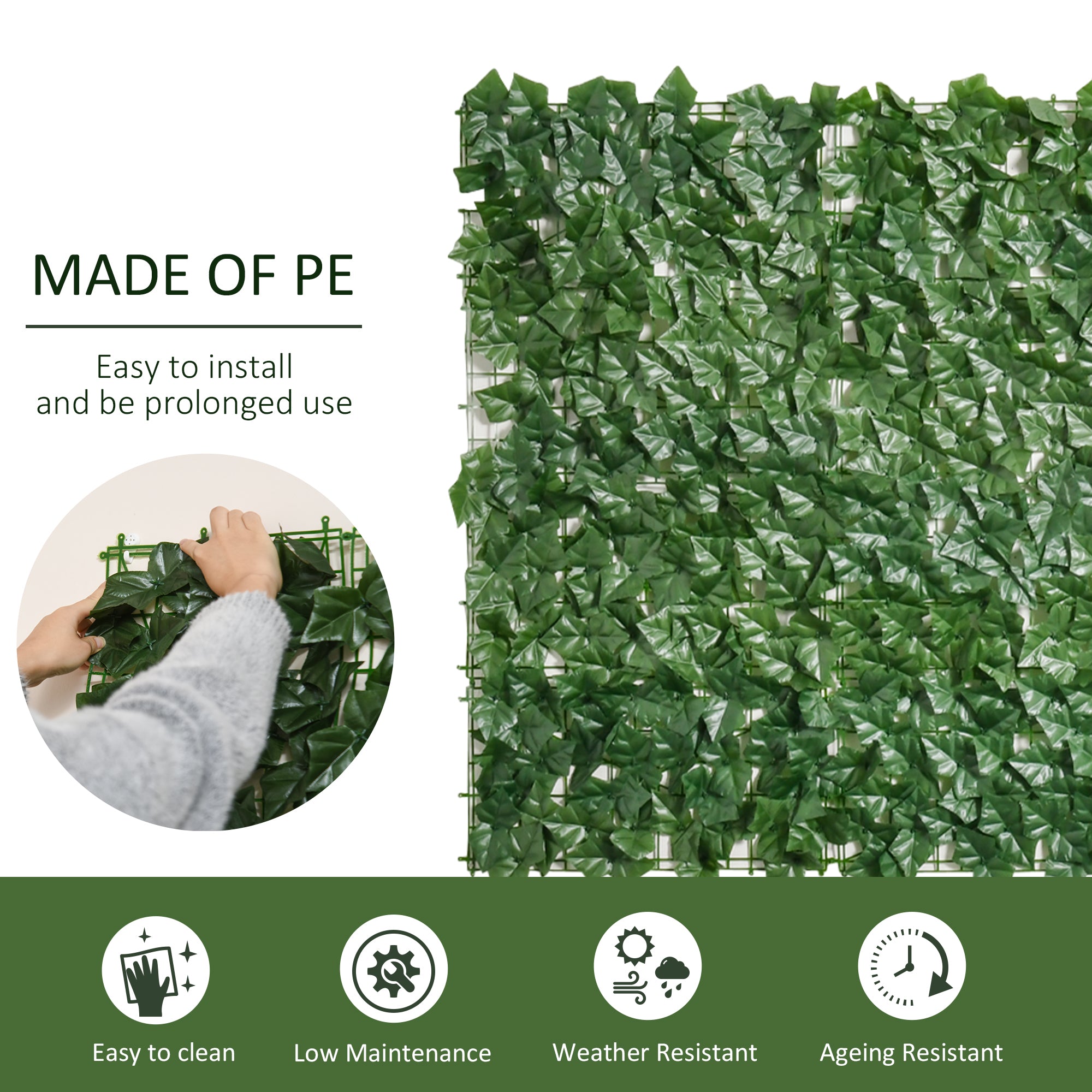 Outsunny Artificial Hedge Screen: Leafy Design for Garden Outdoor Indoor Décor, 3M x 1M, Deep Green