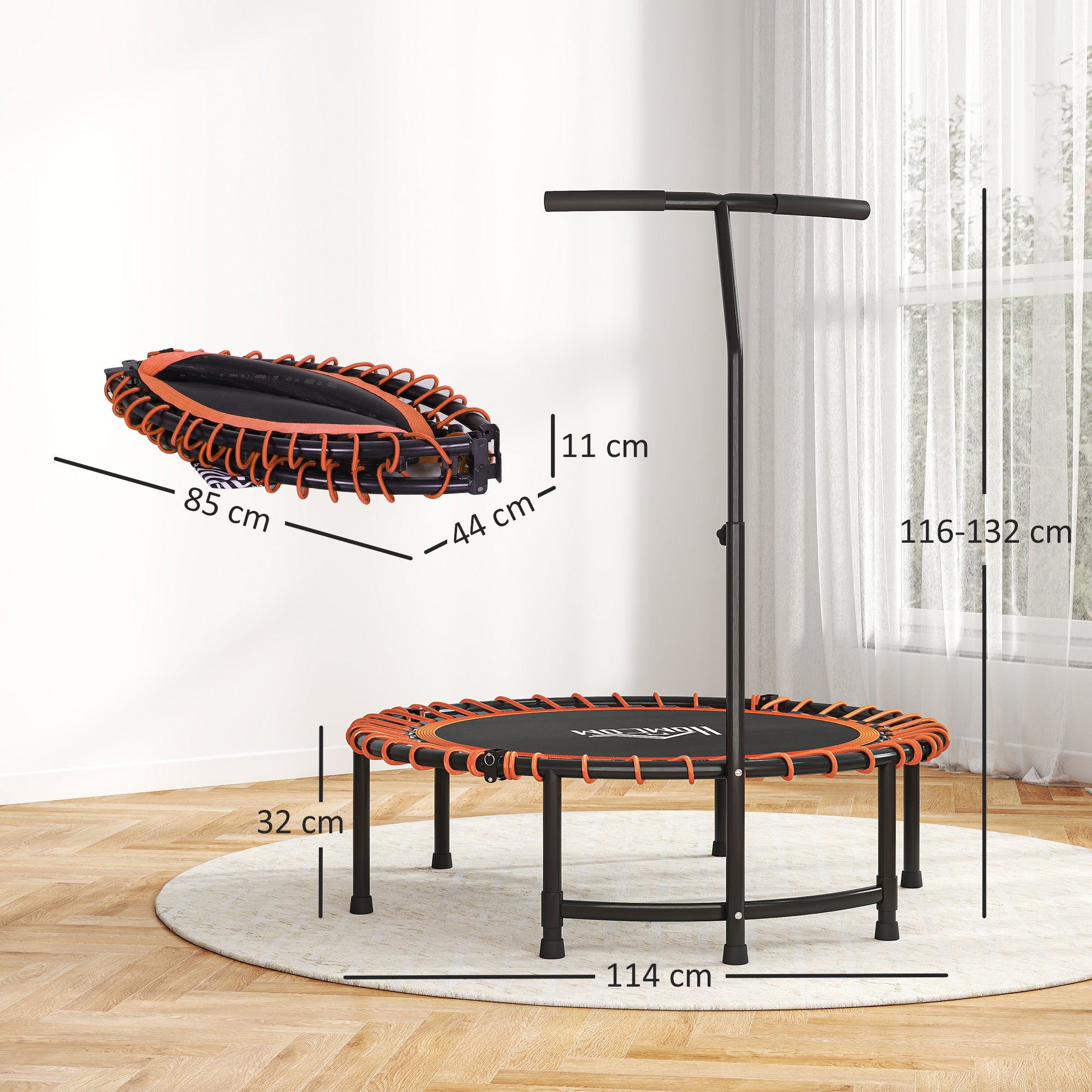 HOMCOM Mini Round Steel Frame Trampoline w/ Adjustable Handle, Orange - North Peak Garden Furniture