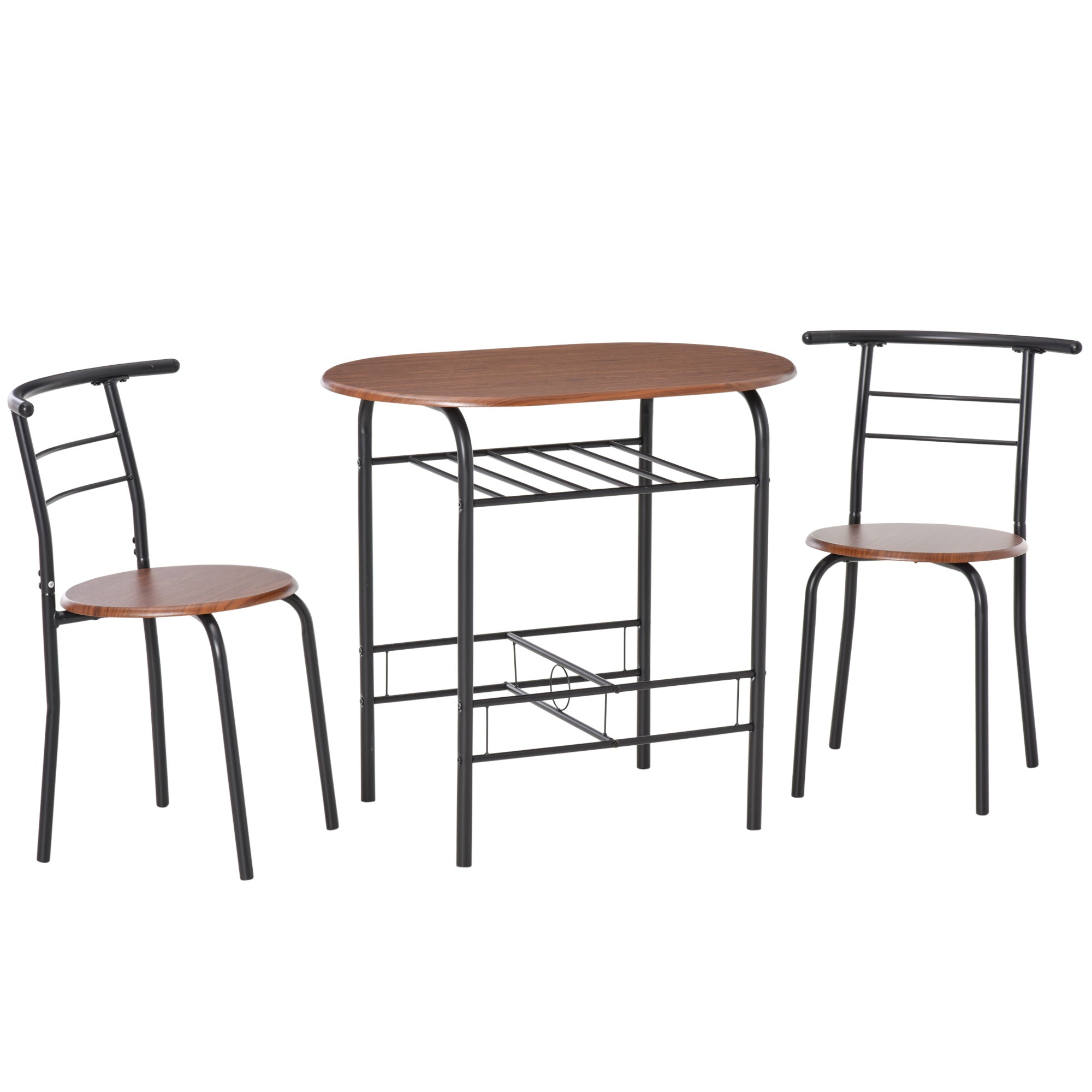 HOMCOM 3-Piece Dining Table Set , Metal Frame Wood Top Breakfast Bar Table Set for 2, Dining Table w/Storage Shelf & 2 chairs - North Peak Garden Furniture
