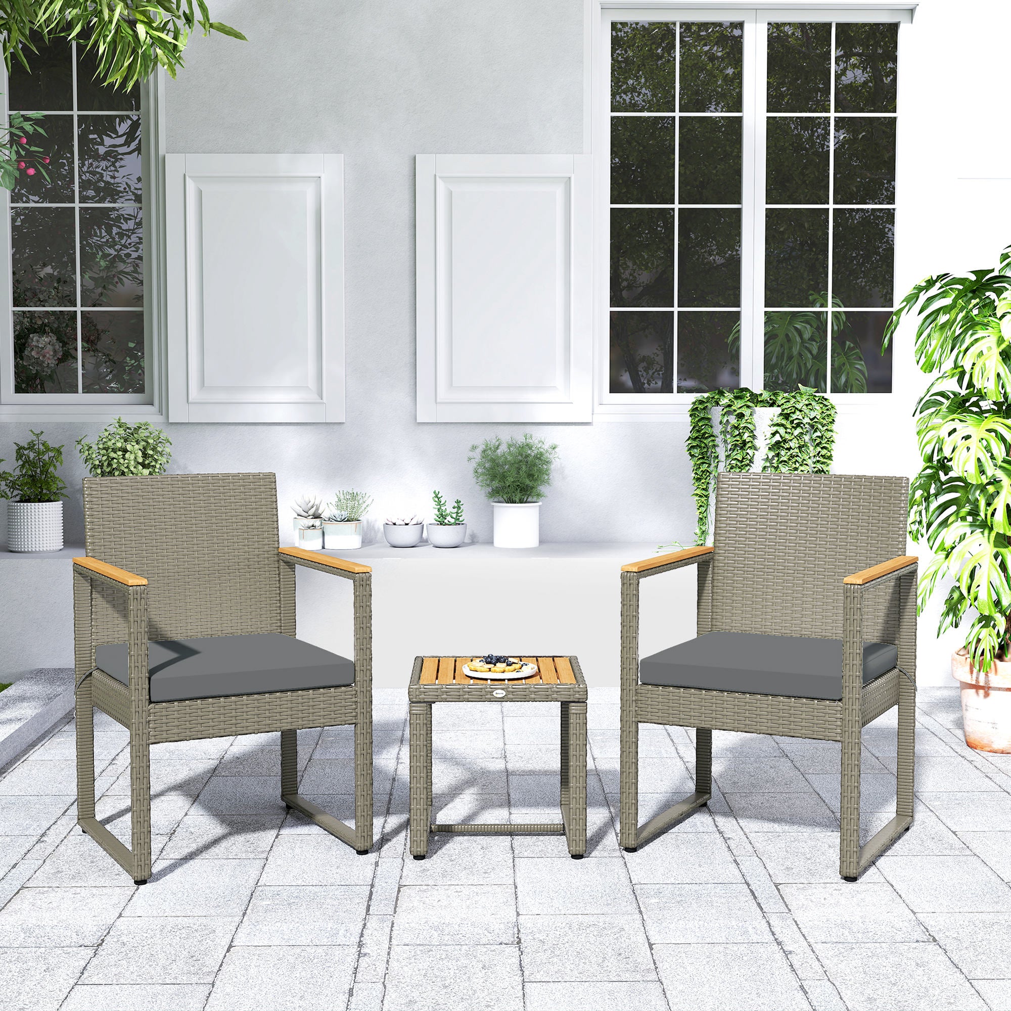 Outsunny Three-Piece Rattan Chair Set - Grey - North Peak Garden Furniture