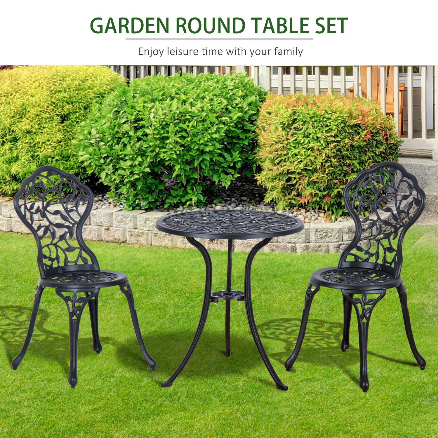 Outsunny Cast Aluminium Bistro Set: Antique Style 3-Piece Garden Furniture with Table & Chairs, Outdoor Seating