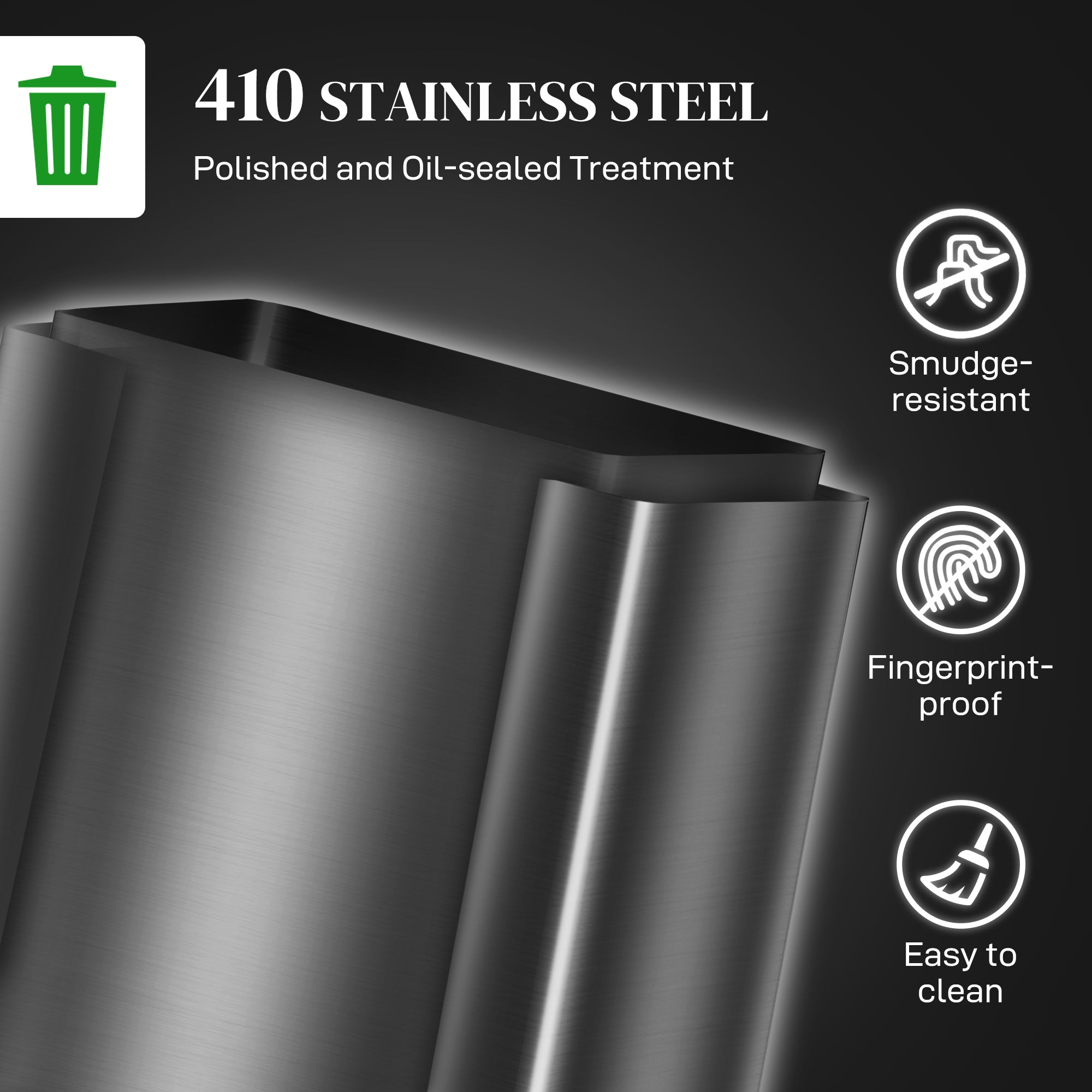 HOMCOM 60L Dual Compartment Stainless Steel Bin, with Deodoriser Holders - Black - North Peak Garden Furniture