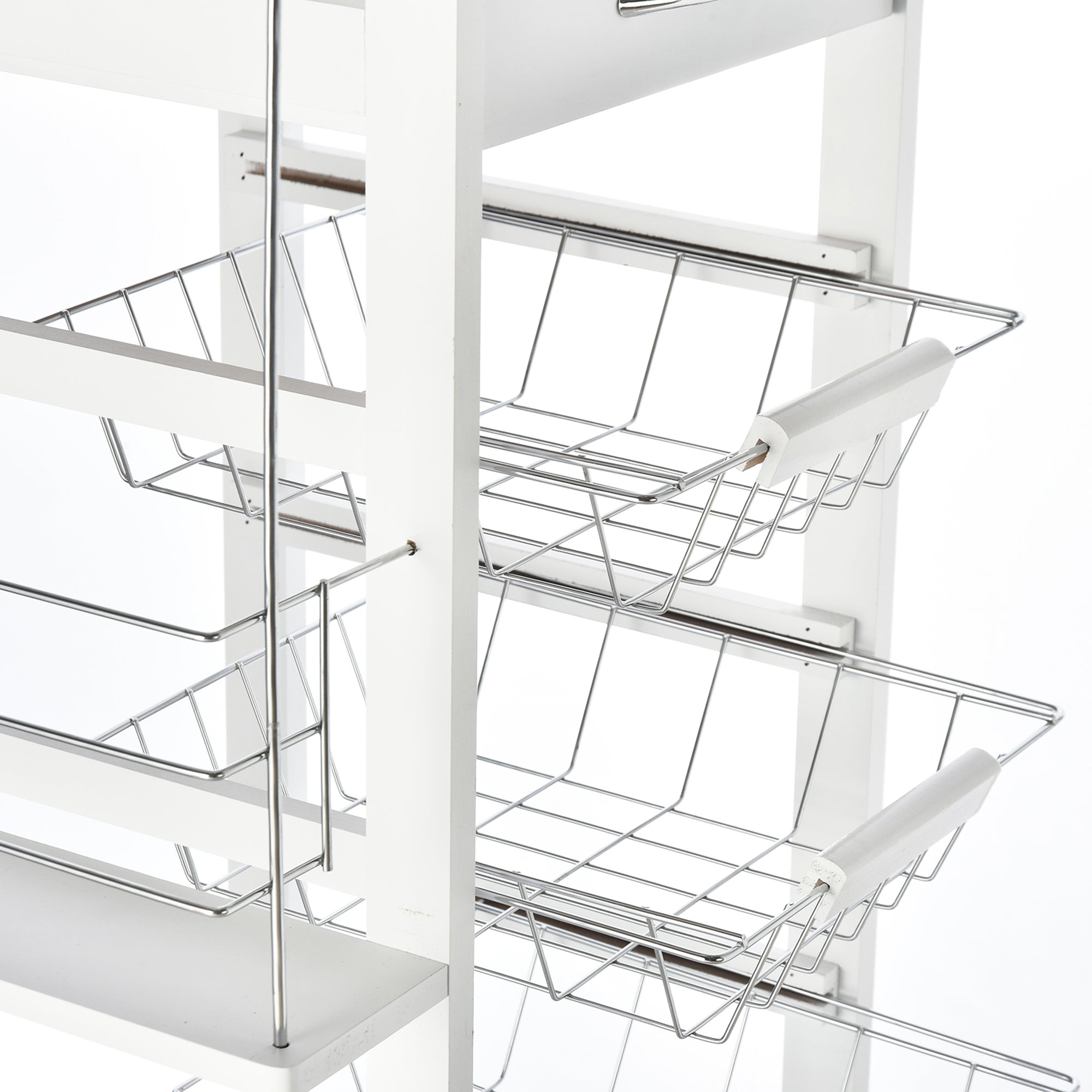 HOMCOM Rolling Kitchen Cart, Utility Storage Cart with 4 Basket Drawers & Side Racks, Wheels for Dining Room, White