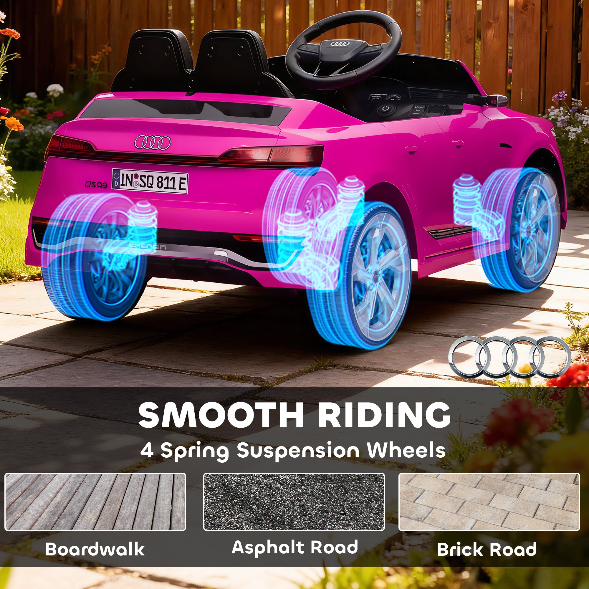AIYAPLAY Audi Q8 e-tron Sportback Licensed 12V Ride on Car w/ Remote, 4 Spring Suspension Wheels, Headlights, Music, Horn - Pink
