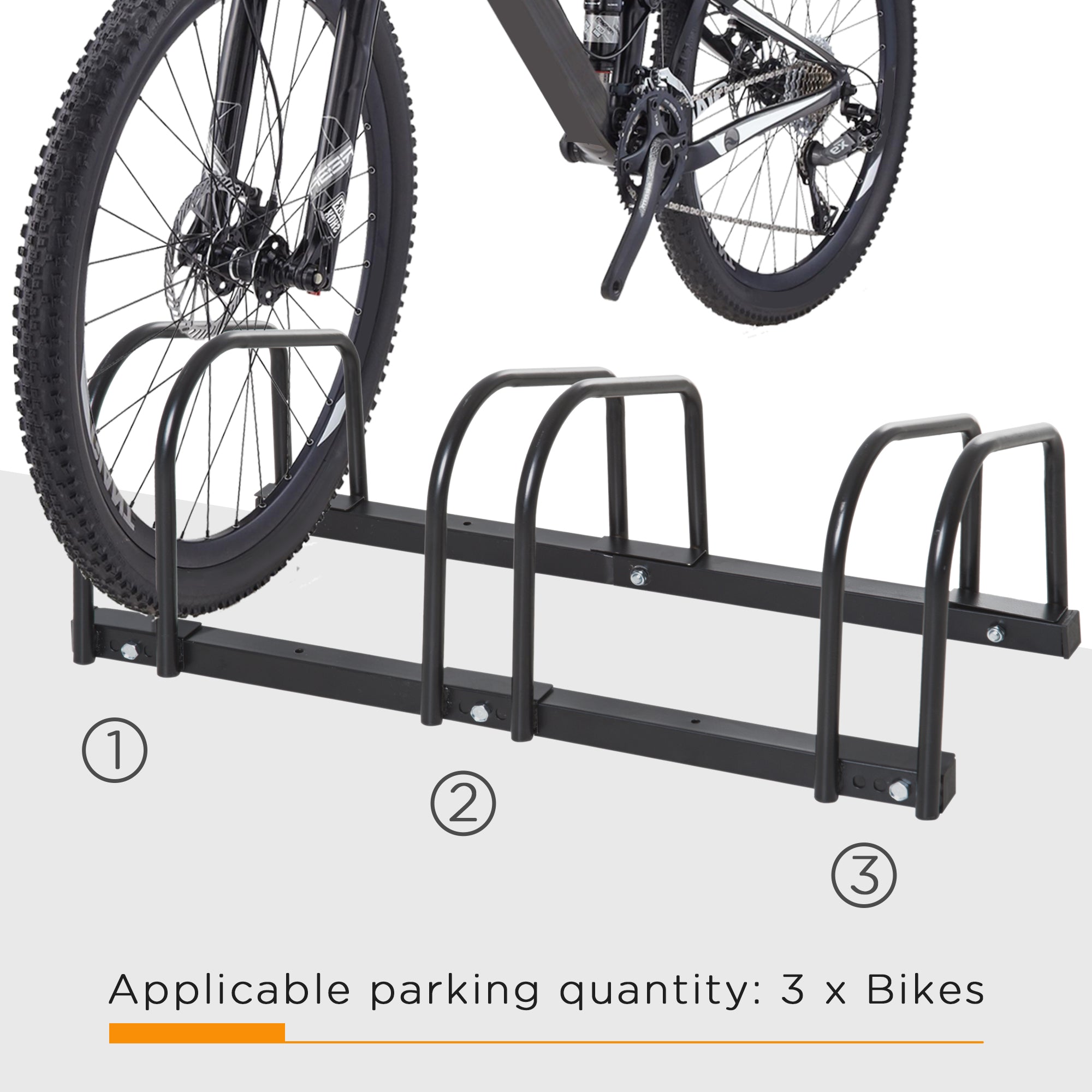 HOMCOM Bike Stand Parking Rack Floor or Wall Mount Bicycle Cycle Storage Locking Stand (3 Racks, Black)