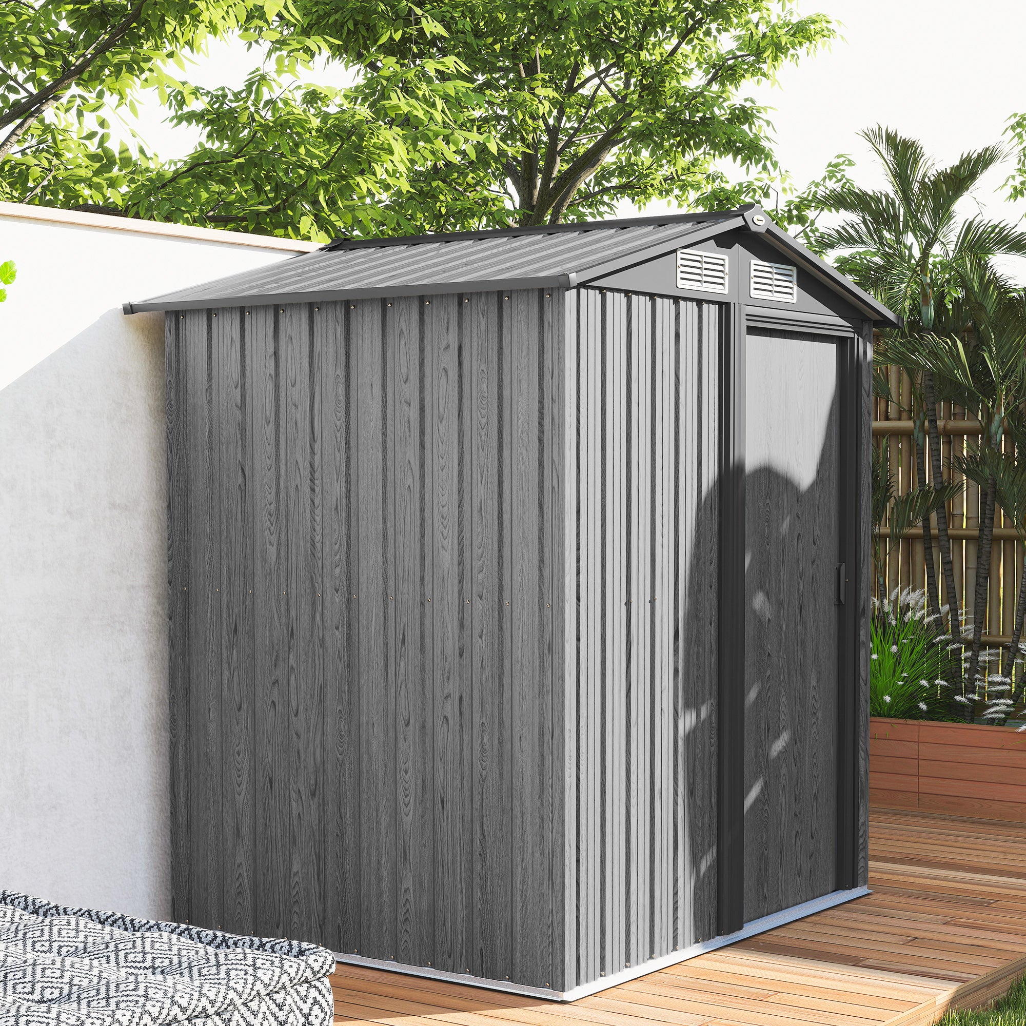 Outsunny 4.3 x 5ft Outdoor Garden Storage Shed - Grey Wood Effect - North Peak Garden Furniture