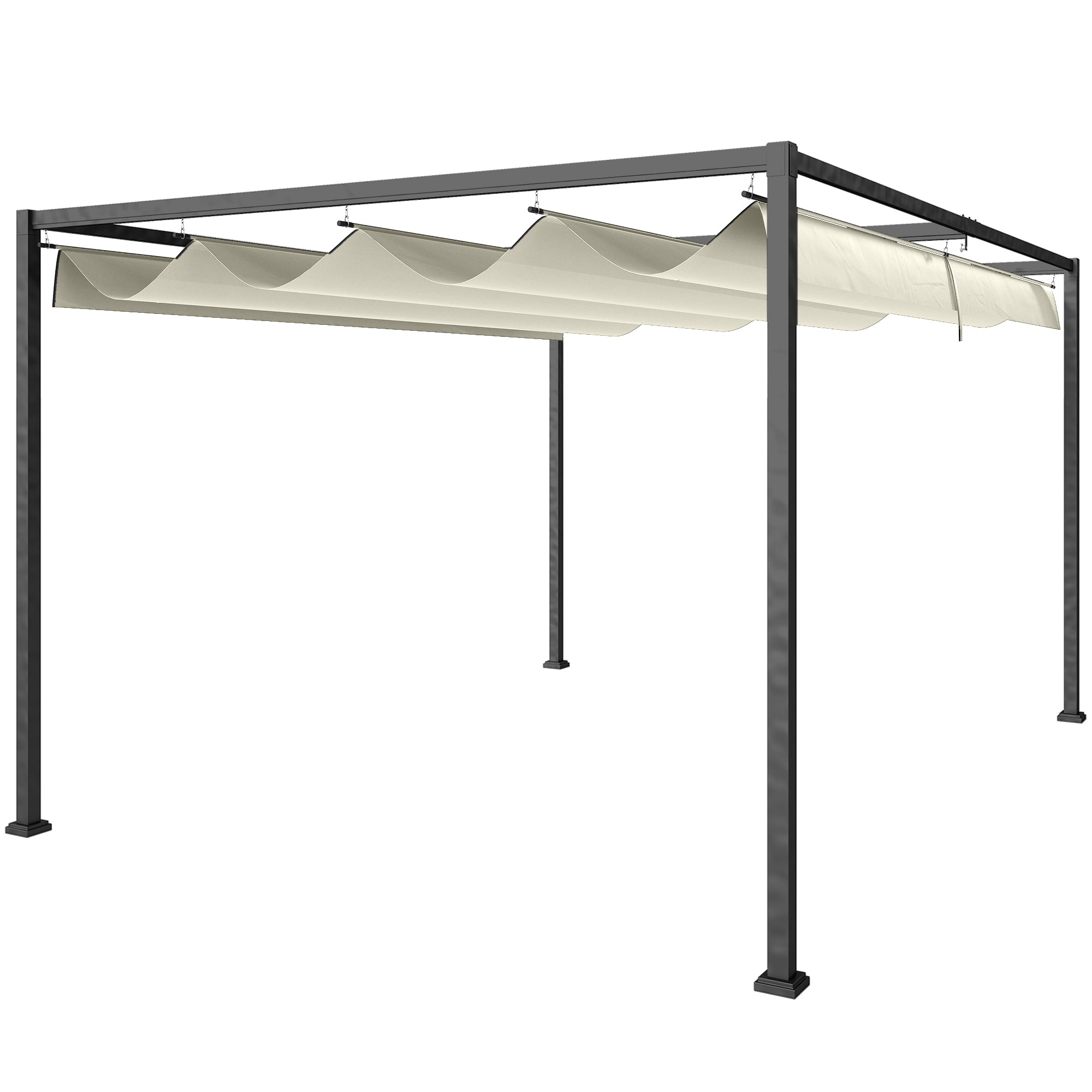 Outsunny 4 x 3(m) Metal Pergola with Retractable Roof, Garden Gazebo Canopy Shelter for Outdoor, Patio, Cream White