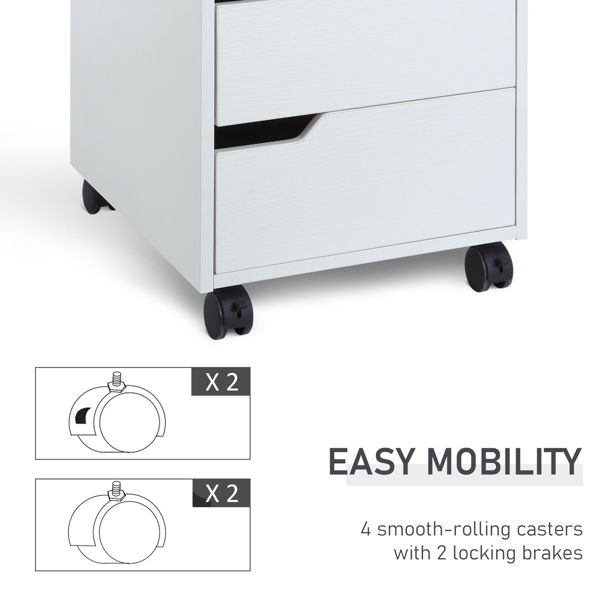 HOMCOM 3 Drawer Mobile File Cabinet, Vertical Filing Cabinet with Wheels for Home Office, White - North Peak Garden Furniture