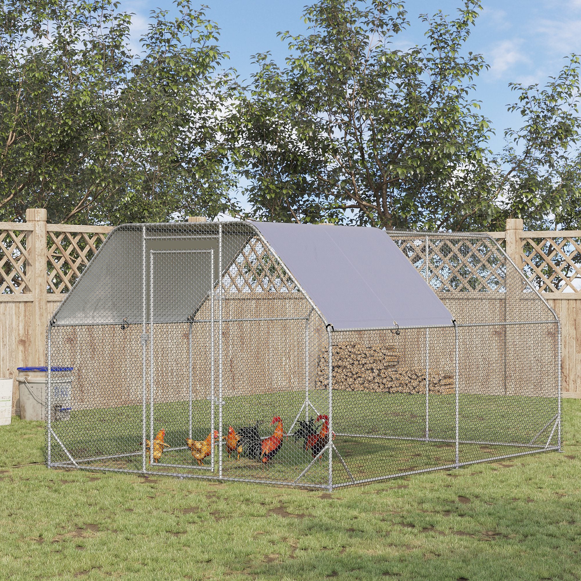 PawHut Walk in Chicken Run Chicken Coop Hen House Outdoor with Roof for 10-12 Chickens, 380 x 280 x 195cm - North Peak Garden Furniture