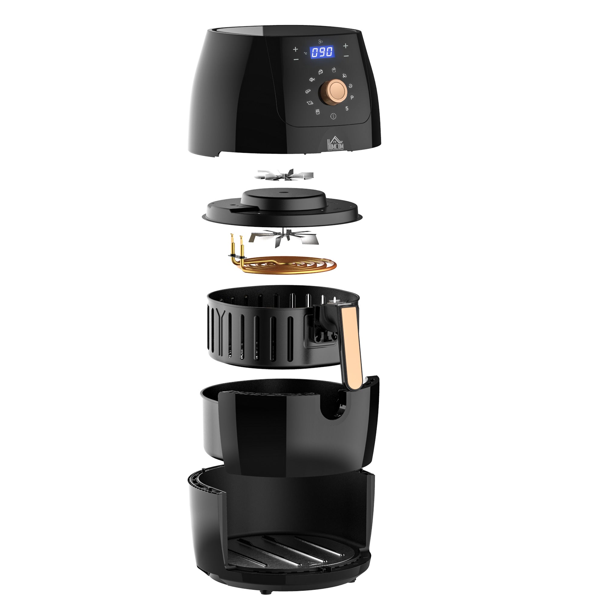 HOMCOM 5.5L 1700W Air Fryer, with Digital Display, 80-200℃ Temperature - North Peak Garden Furniture