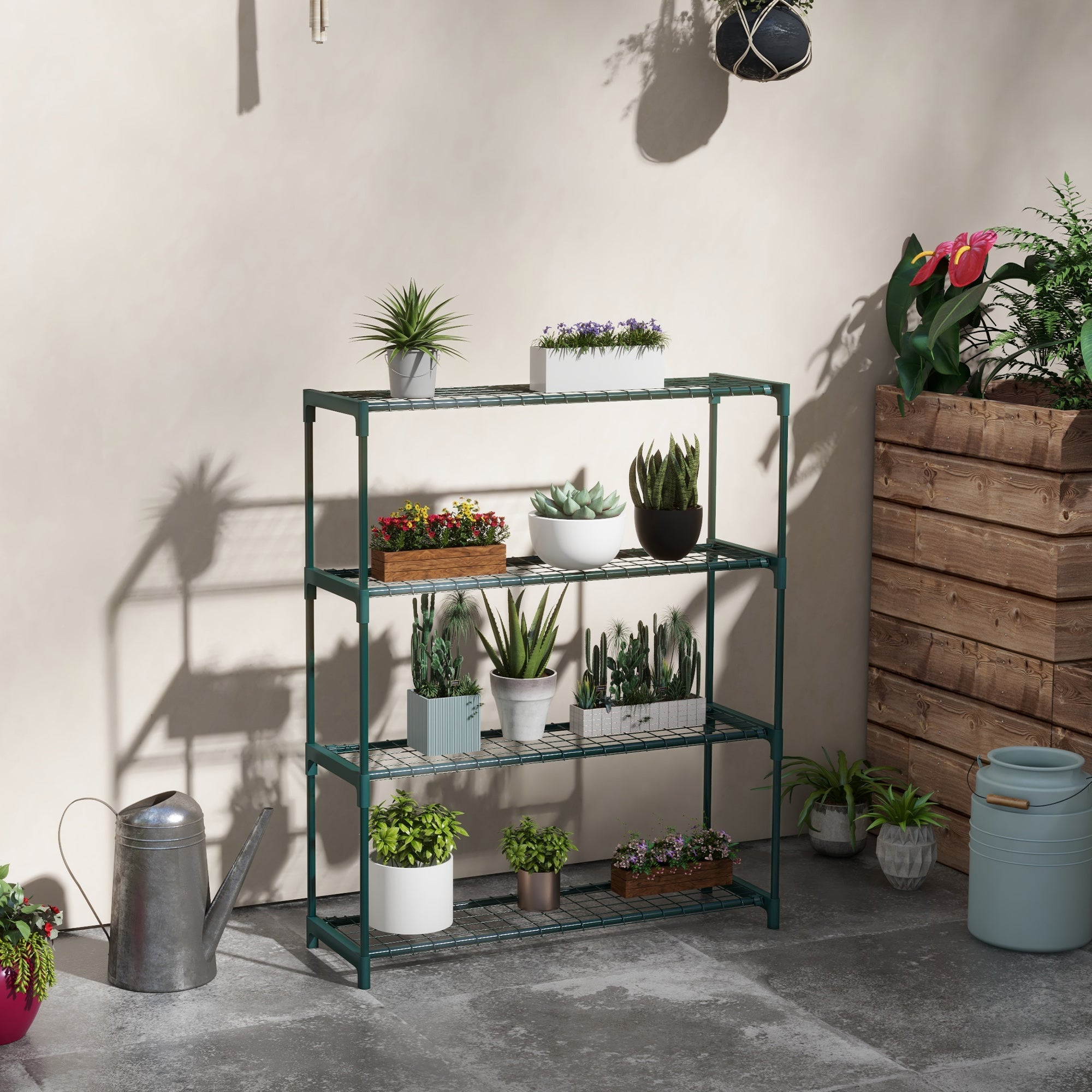 Outsunny Four-Tier Steel Plant Shelf - Black - North Peak Garden Furniture