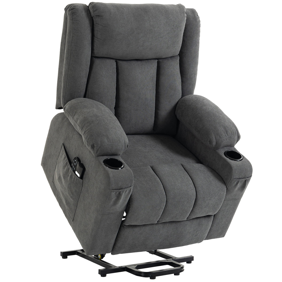 HOMCOM Dual Motor Recliner Chair, 55° Electric Lift Chair for Elderly, Recliner Armchair with Massage and Heat, Dark Grey