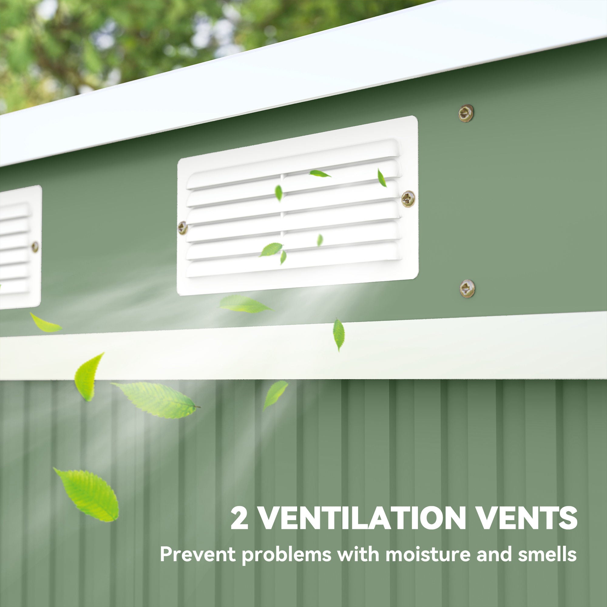 Outsunny 7 x 4ft Lean to Garden Shed with Foundation Kit, Double Door and Vents, Outdoor Metal Storage Shed for Equipment Tools, Green