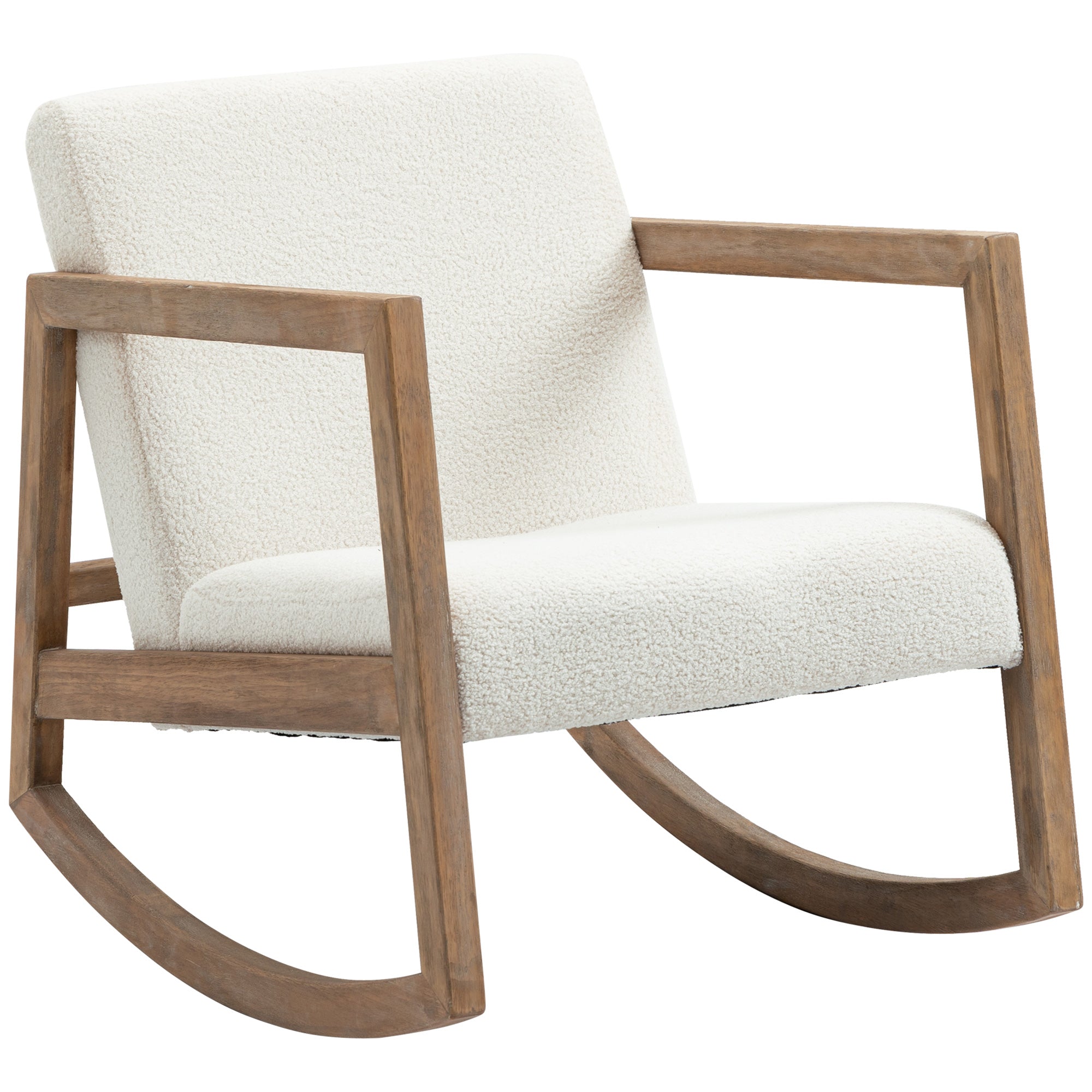 HOMCOM Rocking Chair, Upholstered Sofa Armchair with Cushion and Wood Base for Living Room and Bedroom, Cream White - North Peak Garden Furniture