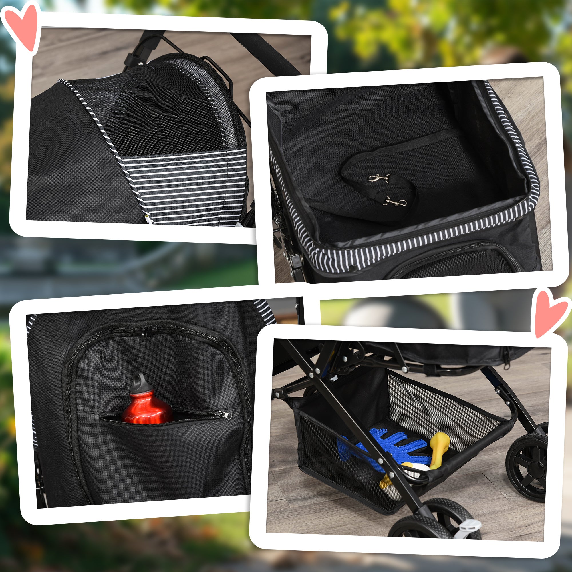 PawHut Pet Stroller Pushchair Foldable Travel Dog Cat Carriage w/ Reversible Handle Brake Basket - North Peak Garden Furniture
