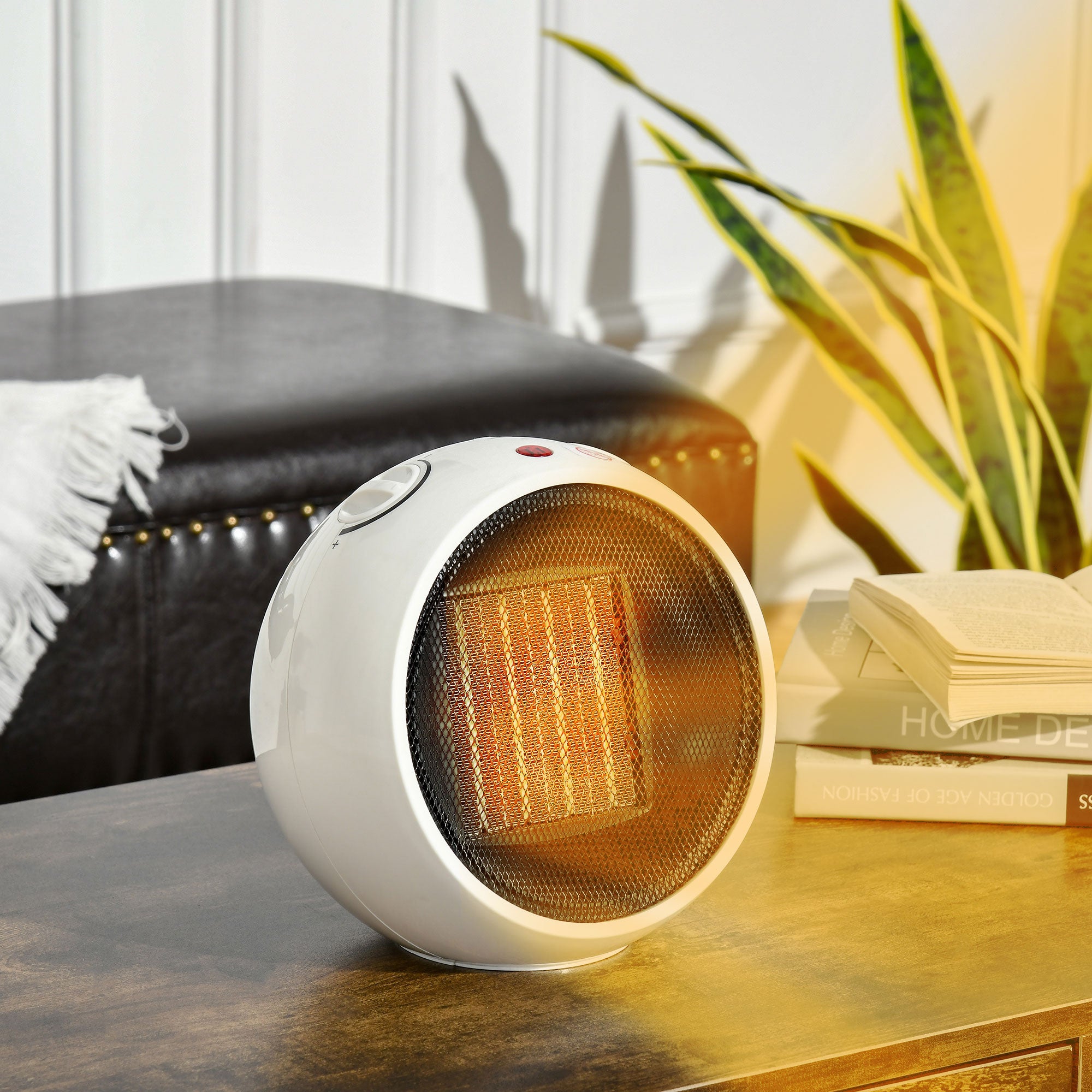 HOMCOM Small Table Top Space Heater, Ceramic Electric Heater with 2 Heat and Fan, Adjustable Temperature, Tip-Over & Overheating Protection, 900W/1500W - North Peak Garden Furniture