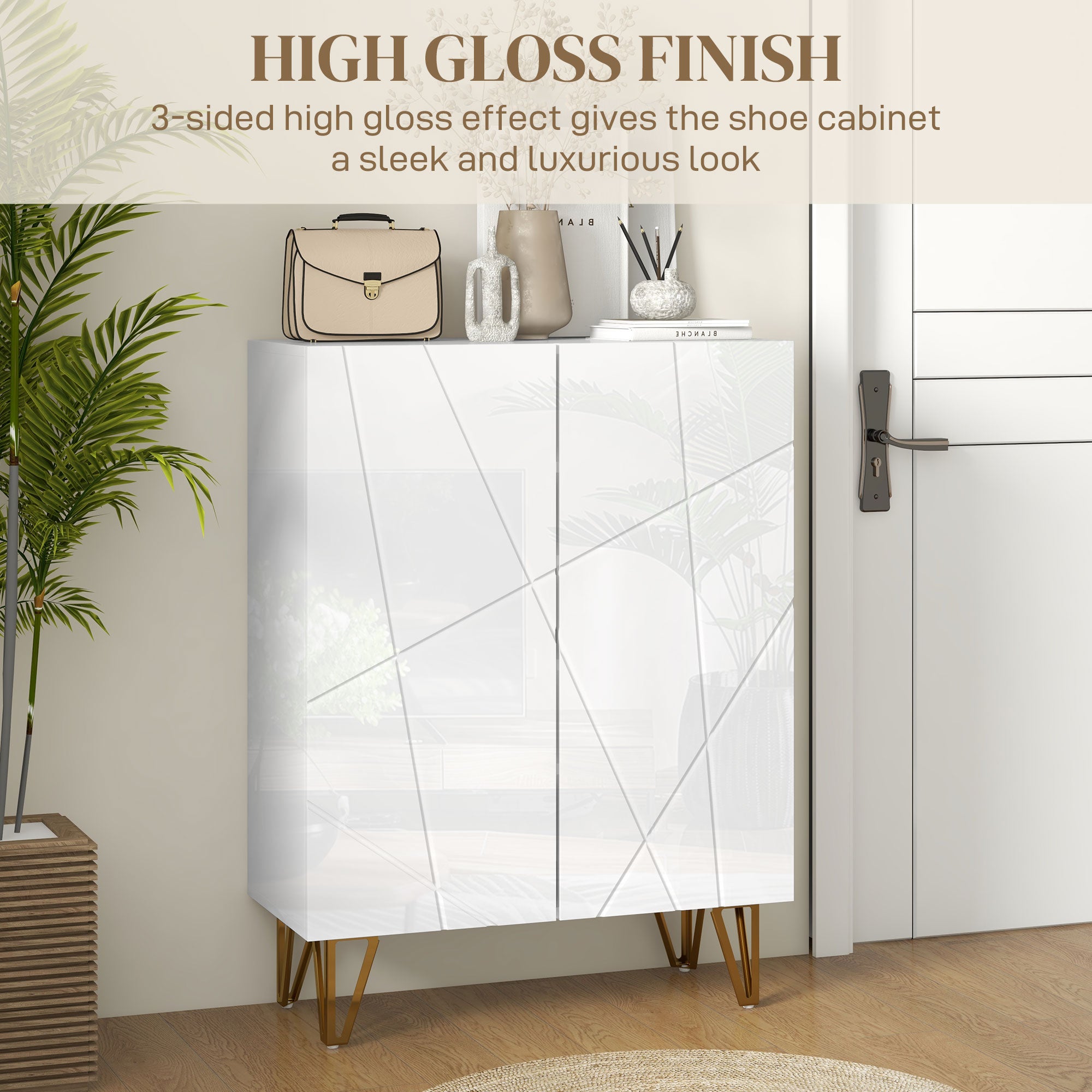HOMCOM Narrow Shoe Storage Cabinet with Soft-Close Hinges and Adjustable Shelves for 15-20 Pairs of Shoes, White - North Peak Garden Furniture