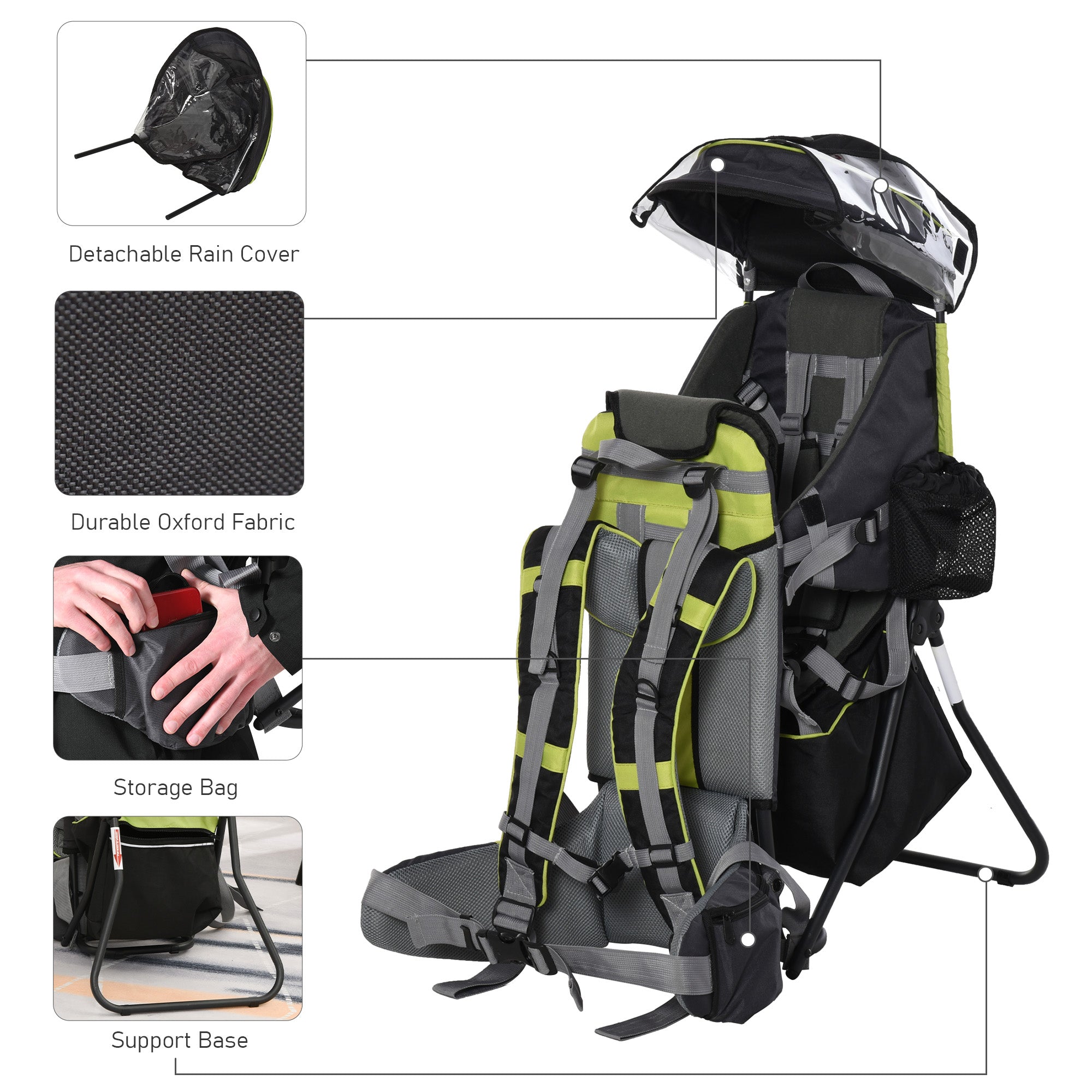 HOMCOM Baby Hiking Backpack Carrier Child Carrier with Ergonomic Hip Seat Detachable Rain Cover Adjustable Straps Stand for Toddler 6 - 36 Months Black - North Peak Garden Furniture